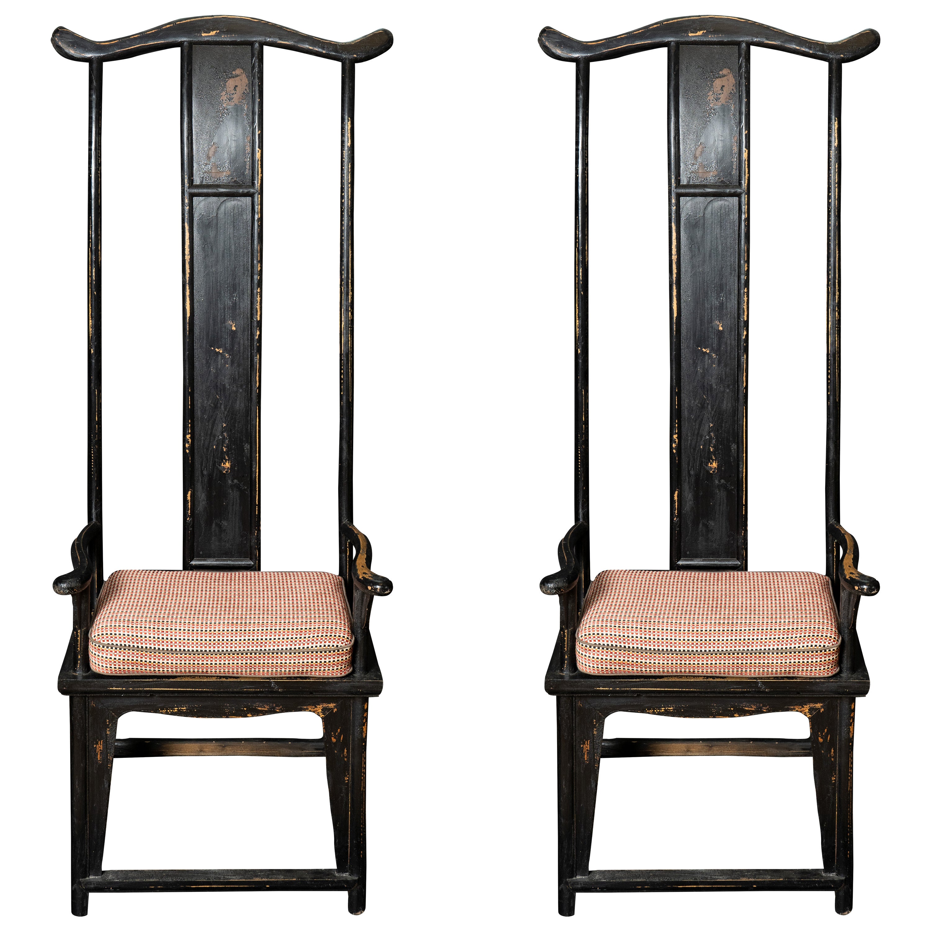 Pair of Asian Oversized Throne Chairs with Exaggerated Backs