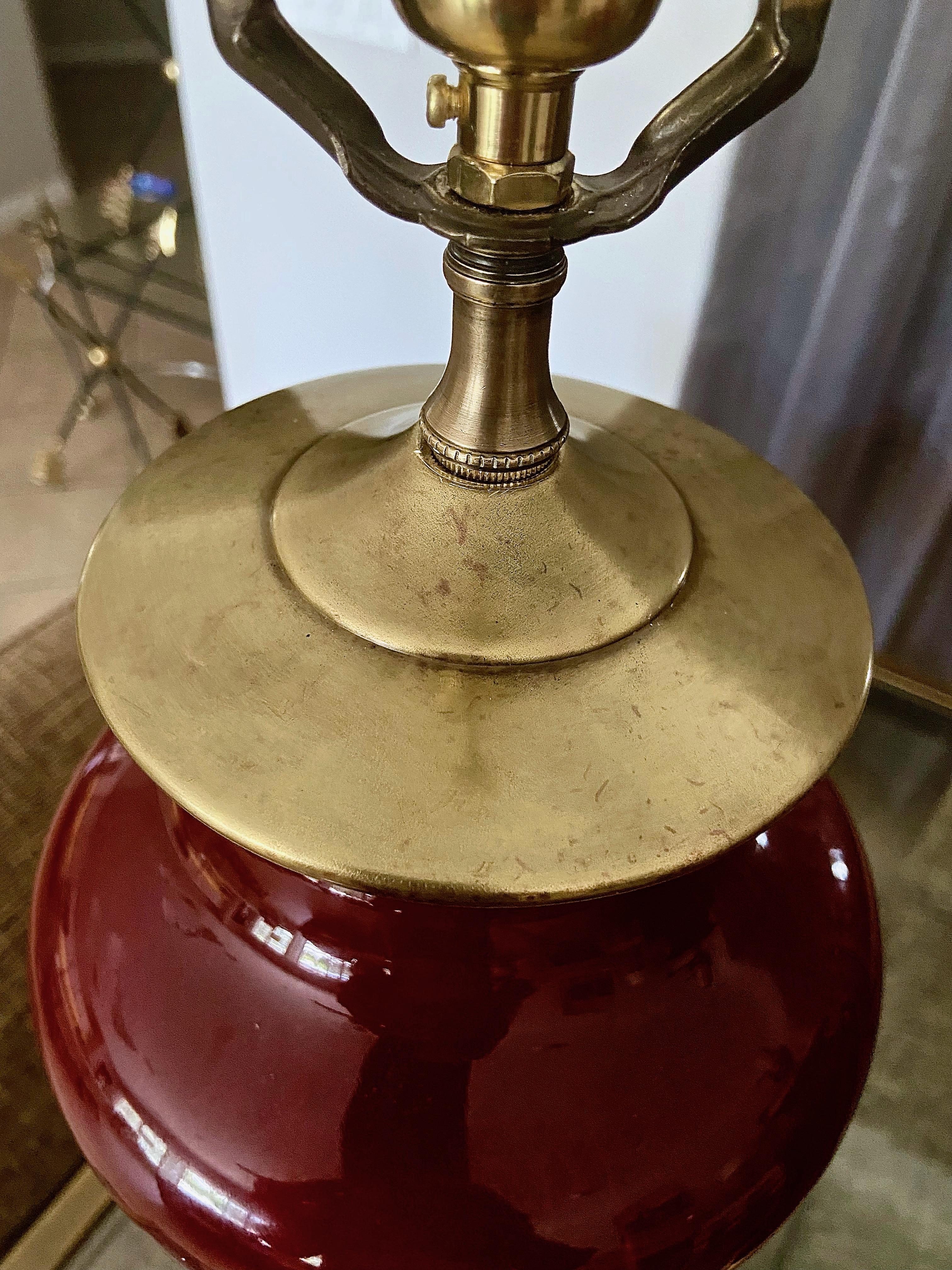 Pair of Asian Oxblood Porcelain Lamps 4