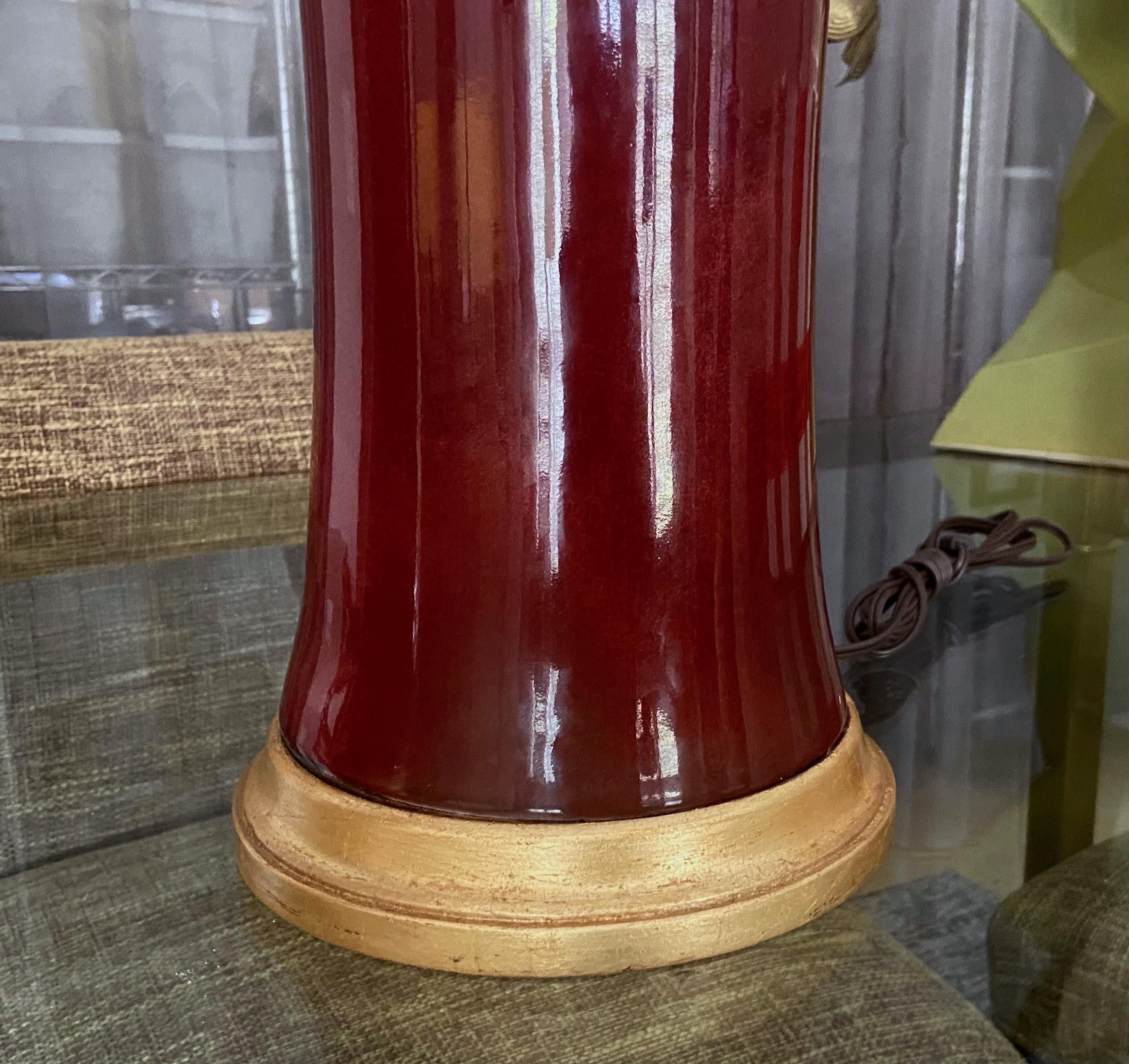 Pair of Asian Oxblood Porcelain Lamps 5