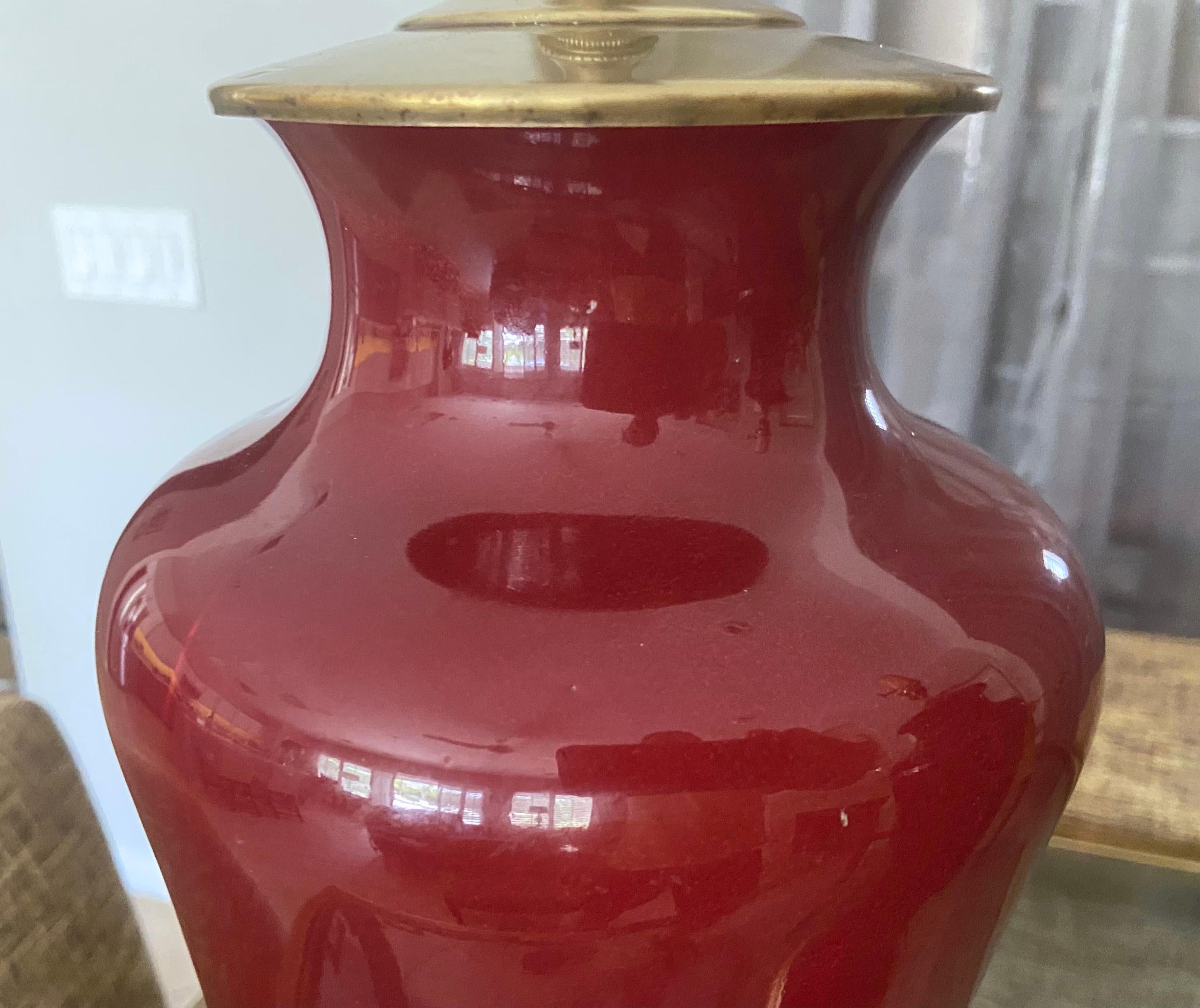 Pair of Asian Oxblood Porcelain Lamps 7