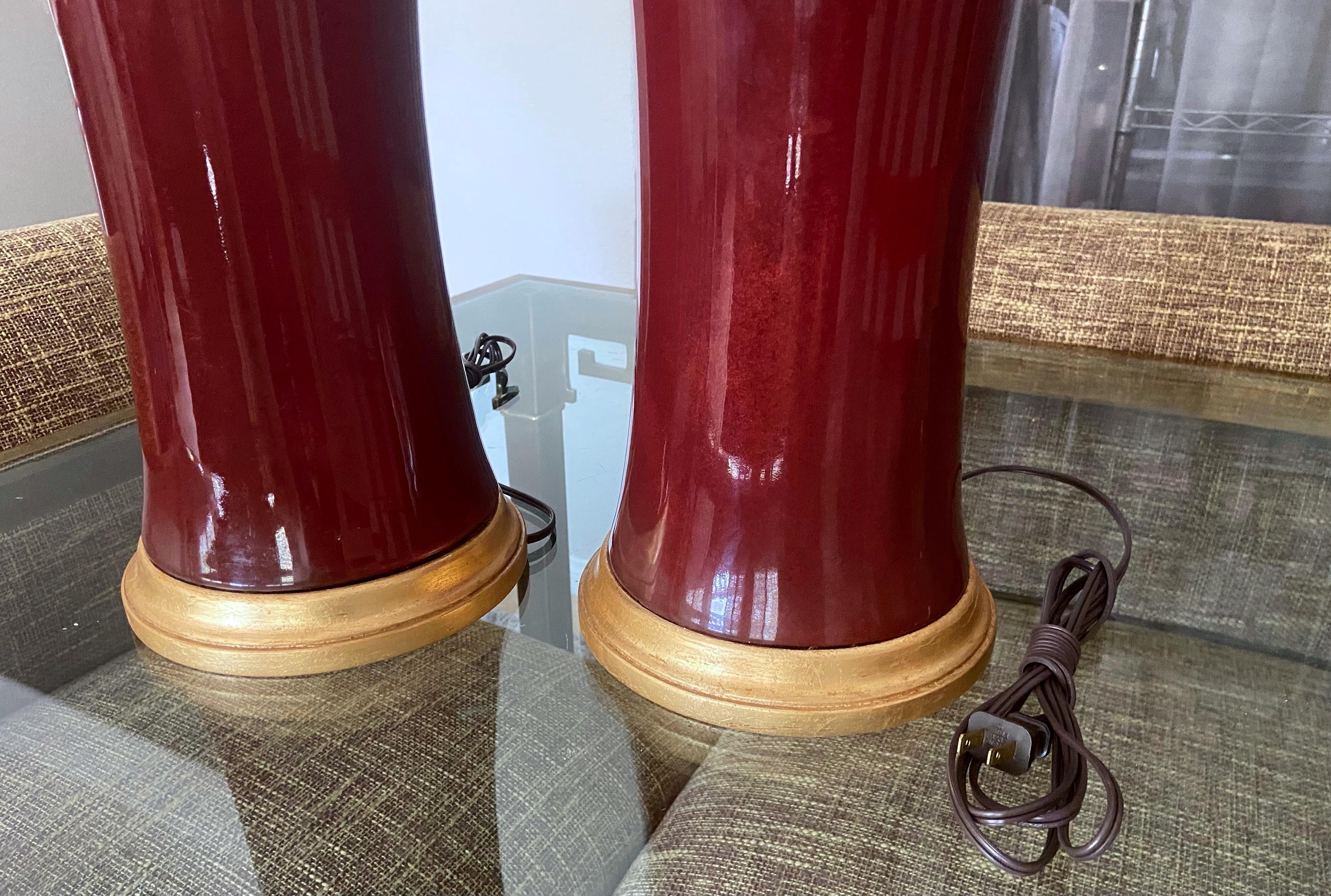 Pair of Asian Oxblood Porcelain Lamps 9