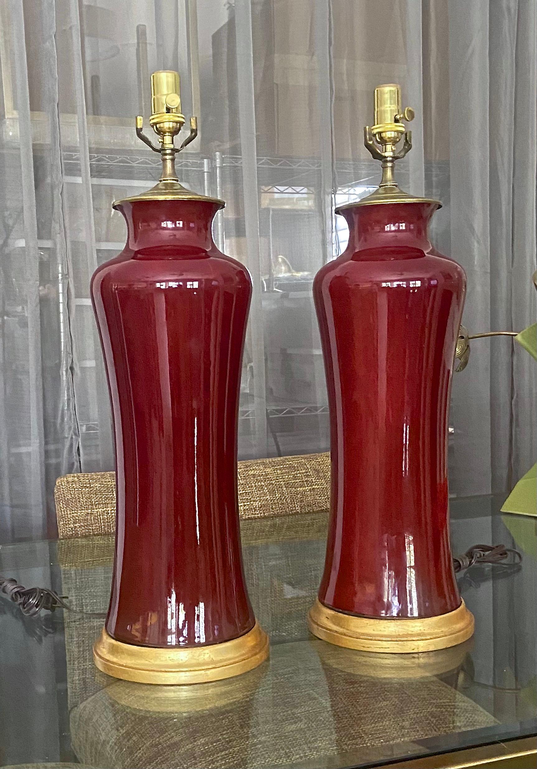 Pair of Asian Oxblood Porcelain Lamps 10