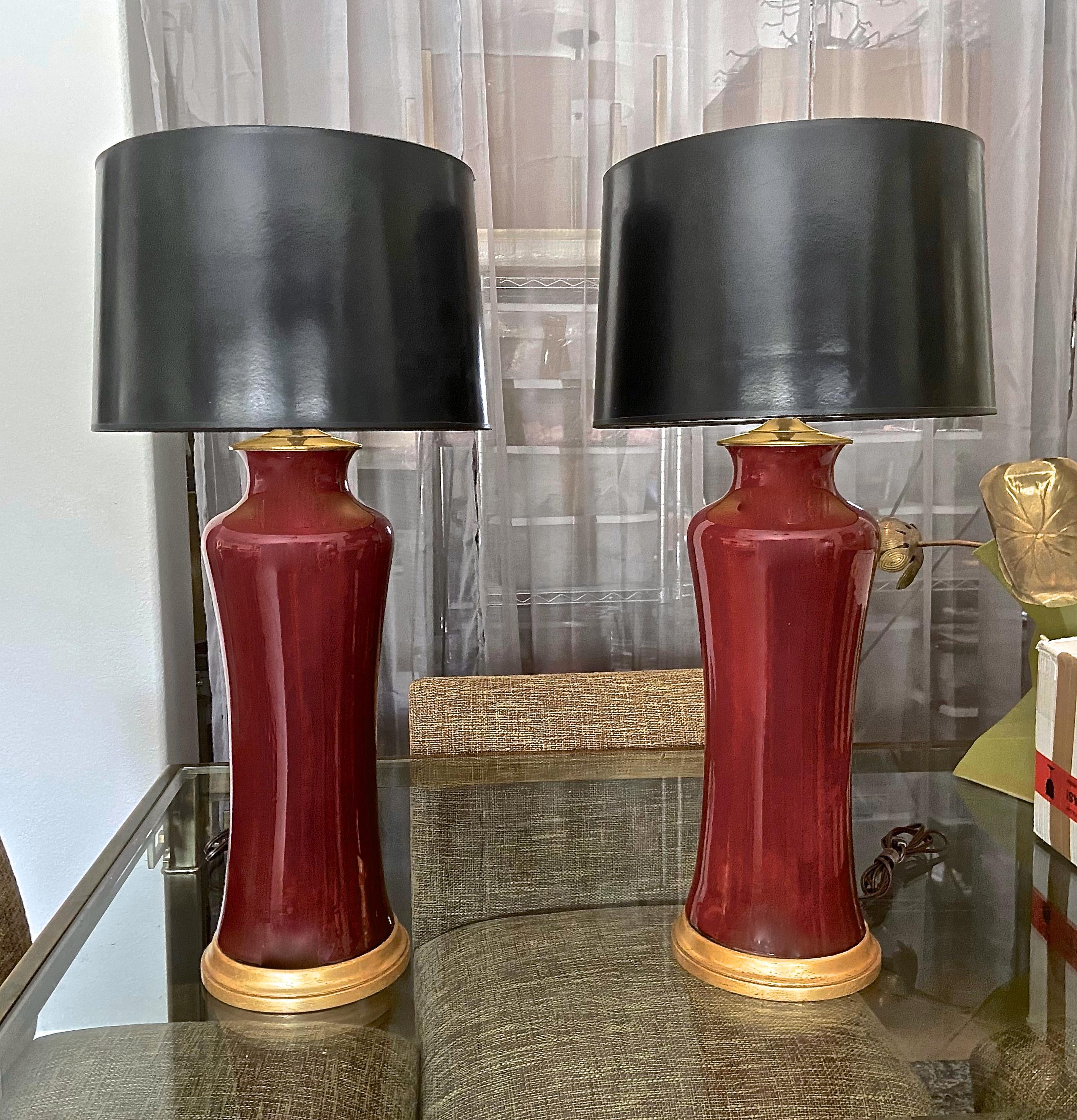 Pair of Asian Oxblood Porcelain Lamps 11