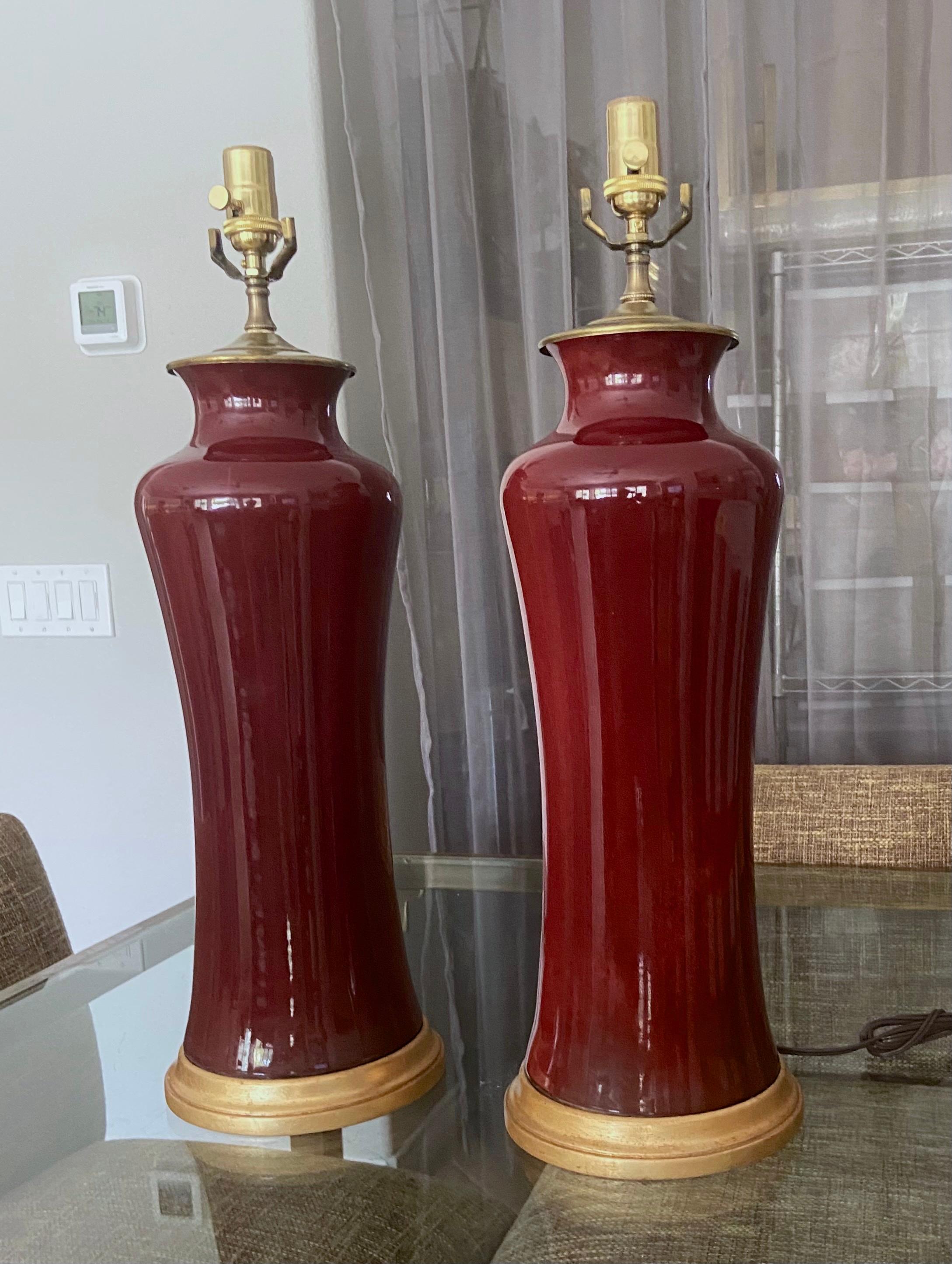Late 20th Century Pair of Asian Oxblood Porcelain Lamps