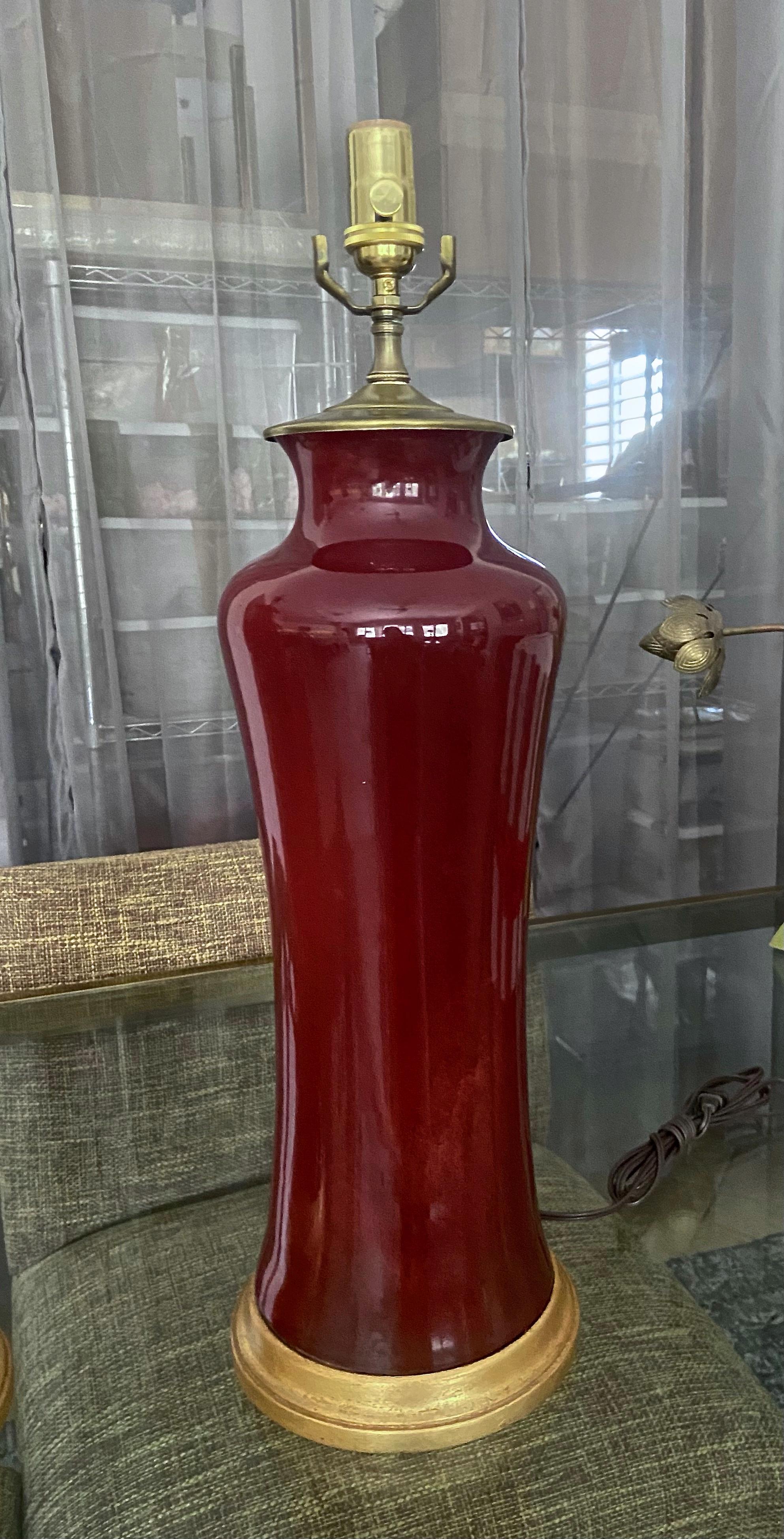 Pair of Asian Oxblood Porcelain Lamps 1