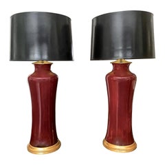 Pair of Asian Oxblood Porcelain Lamps
