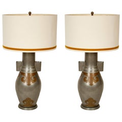 Pair of Asian Pewter and Brass Lamps