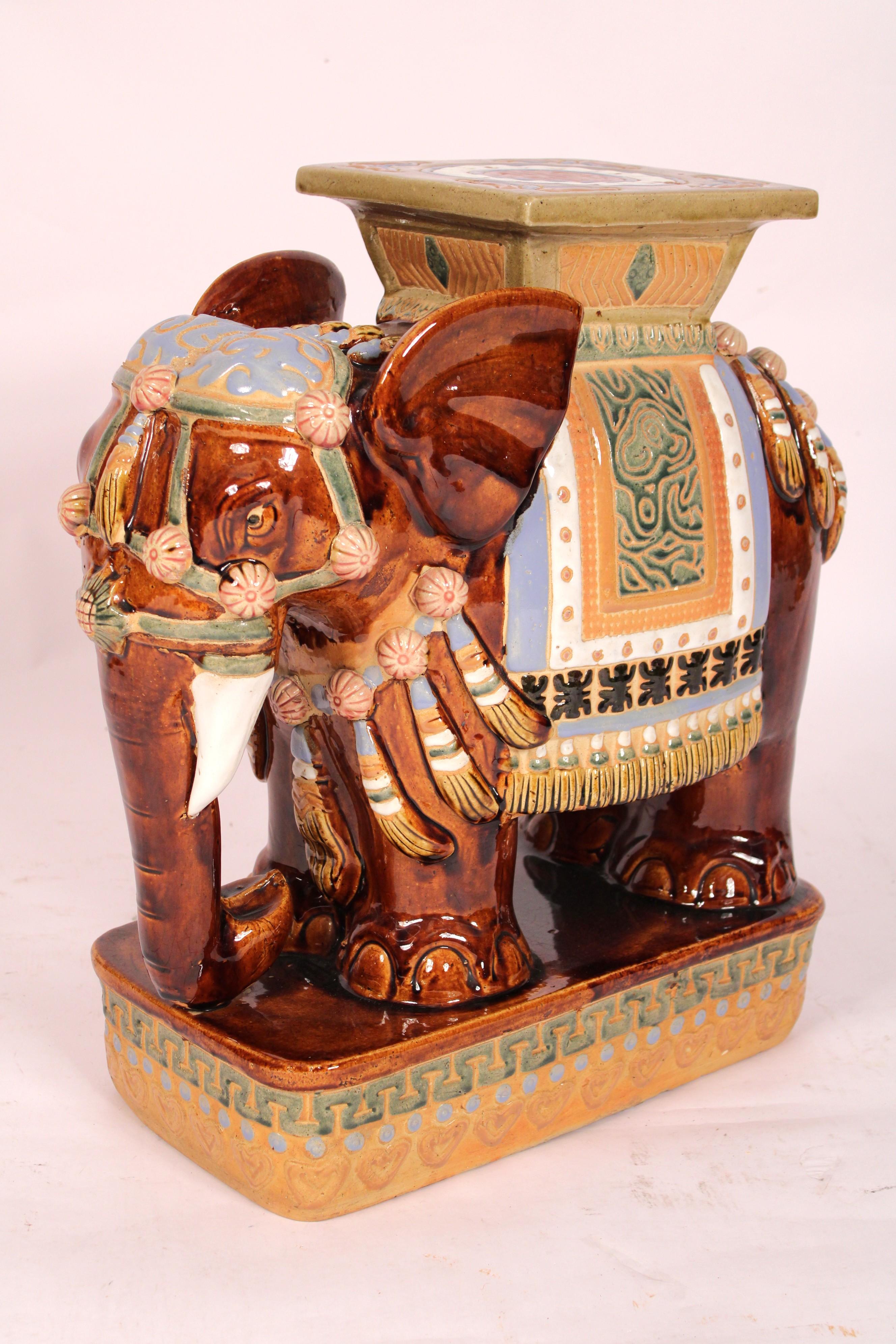 Chinoiserie Pair of Asian Polychrome Decorated Elephant Form Garden Seats For Sale