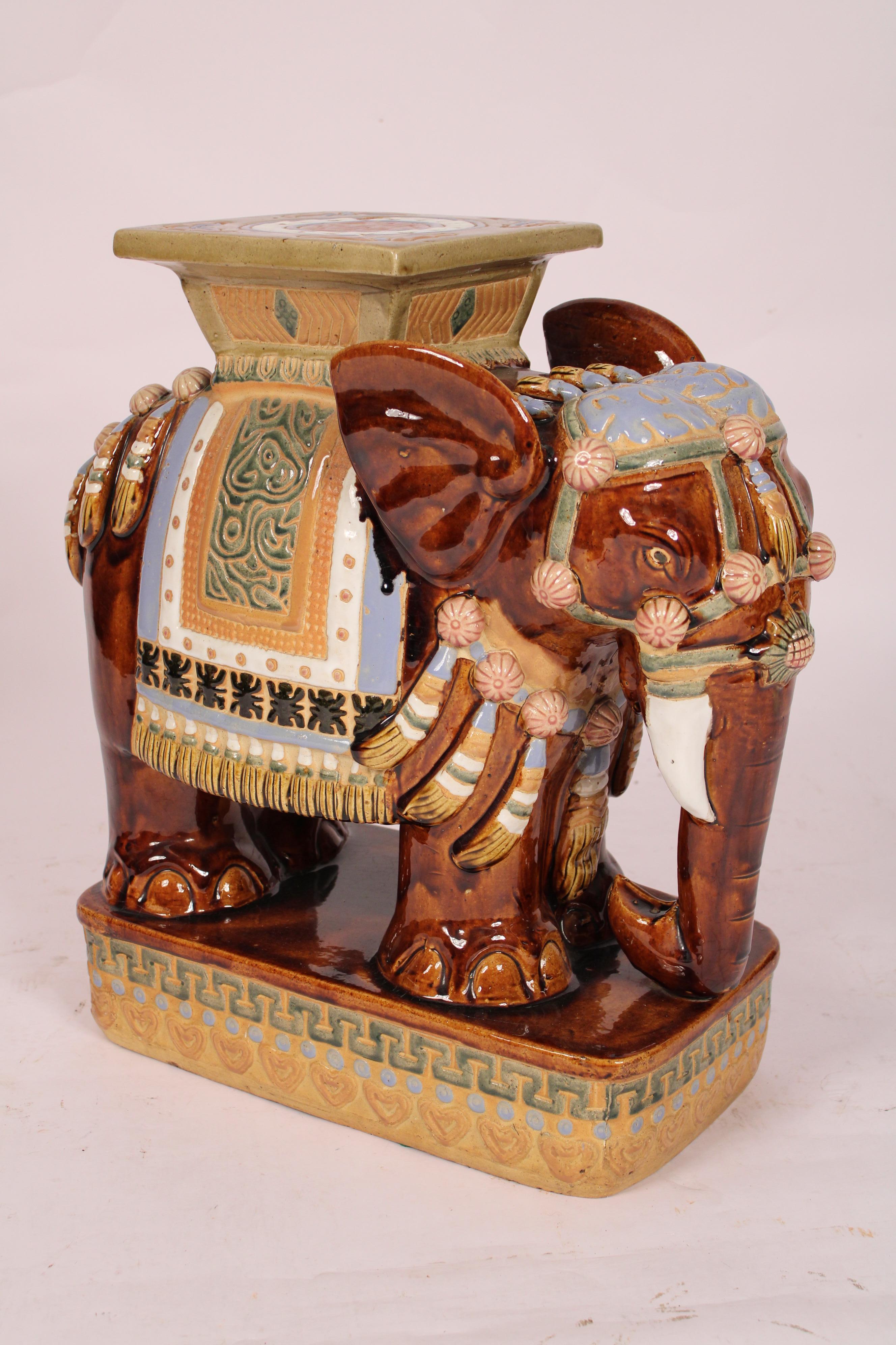 Pair of Asian Polychrome Decorated Elephant Form Garden Seats In Good Condition For Sale In Laguna Beach, CA