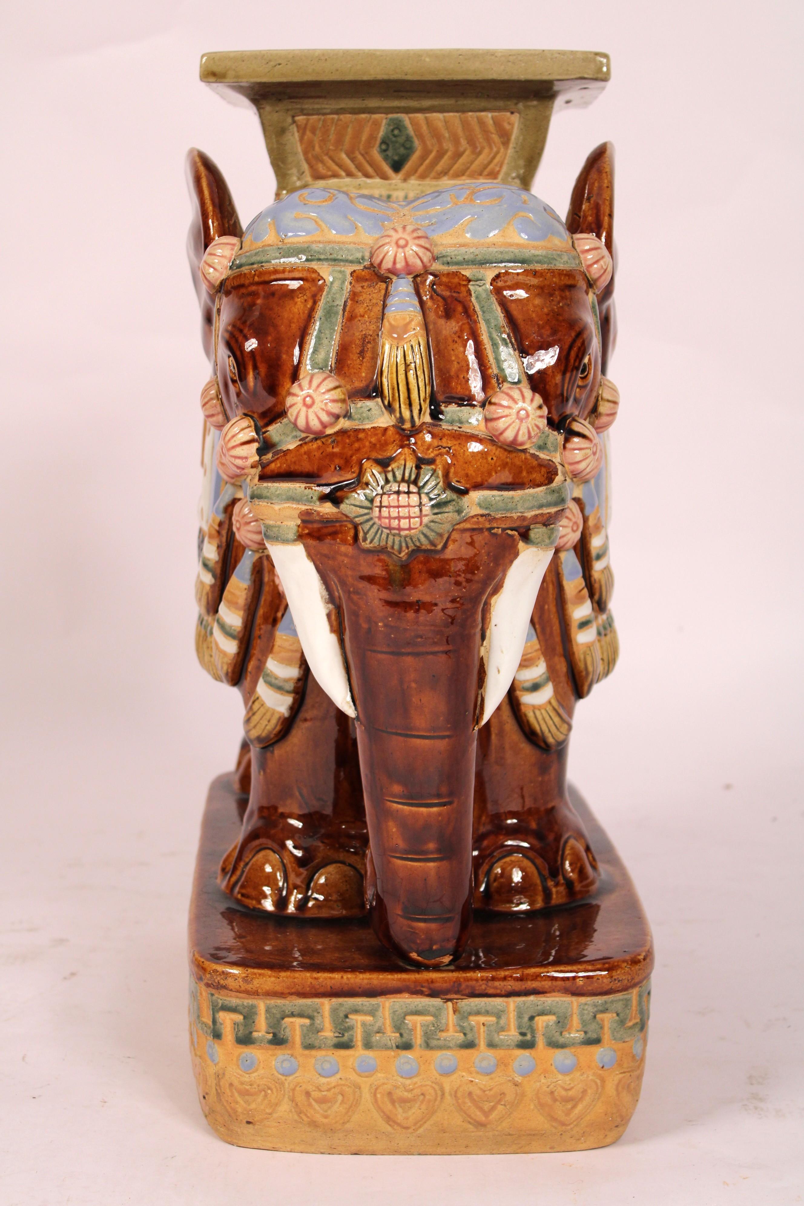 20th Century Pair of Asian Polychrome Decorated Elephant Form Garden Seats For Sale