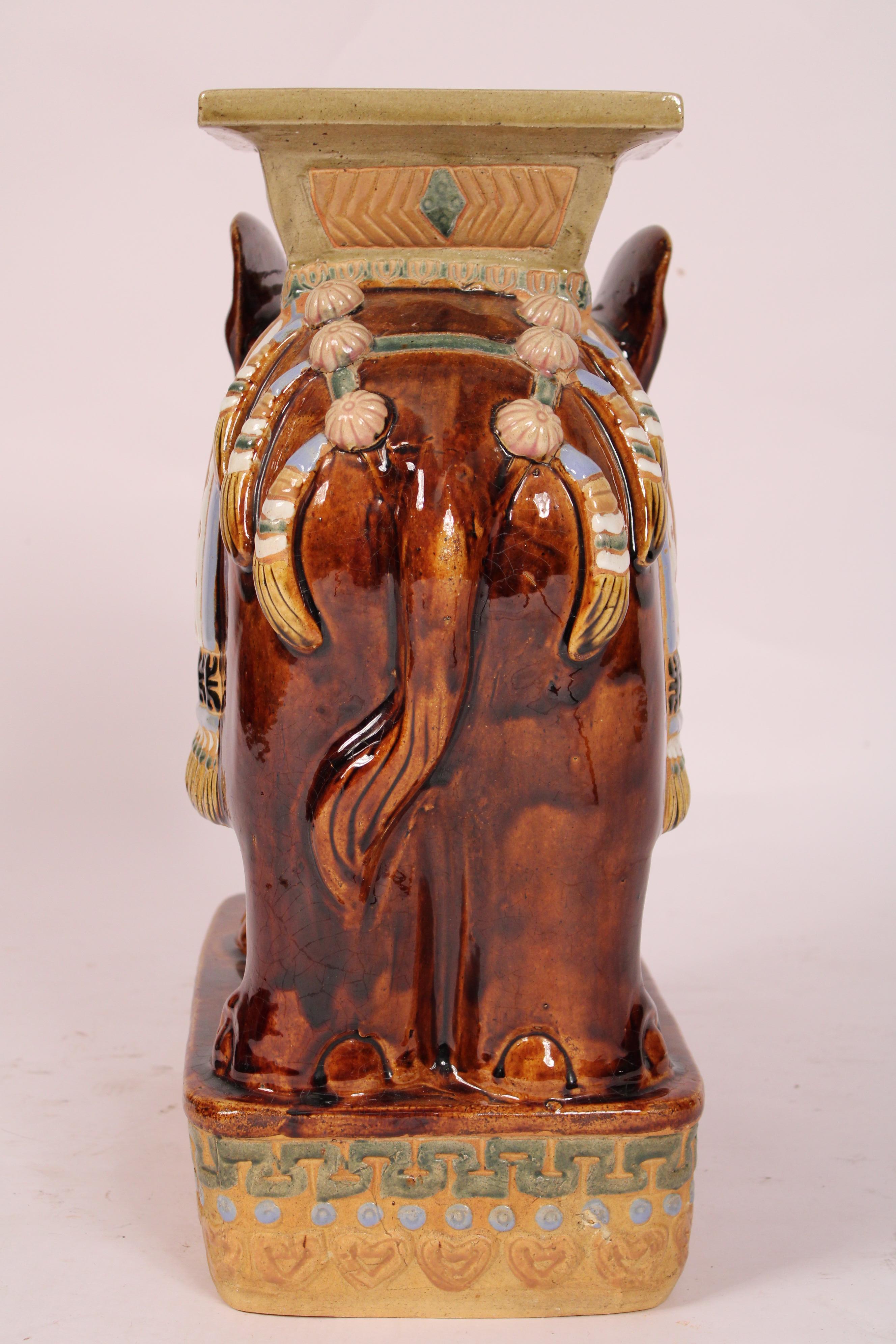 Stoneware Pair of Asian Polychrome Decorated Elephant Form Garden Seats For Sale