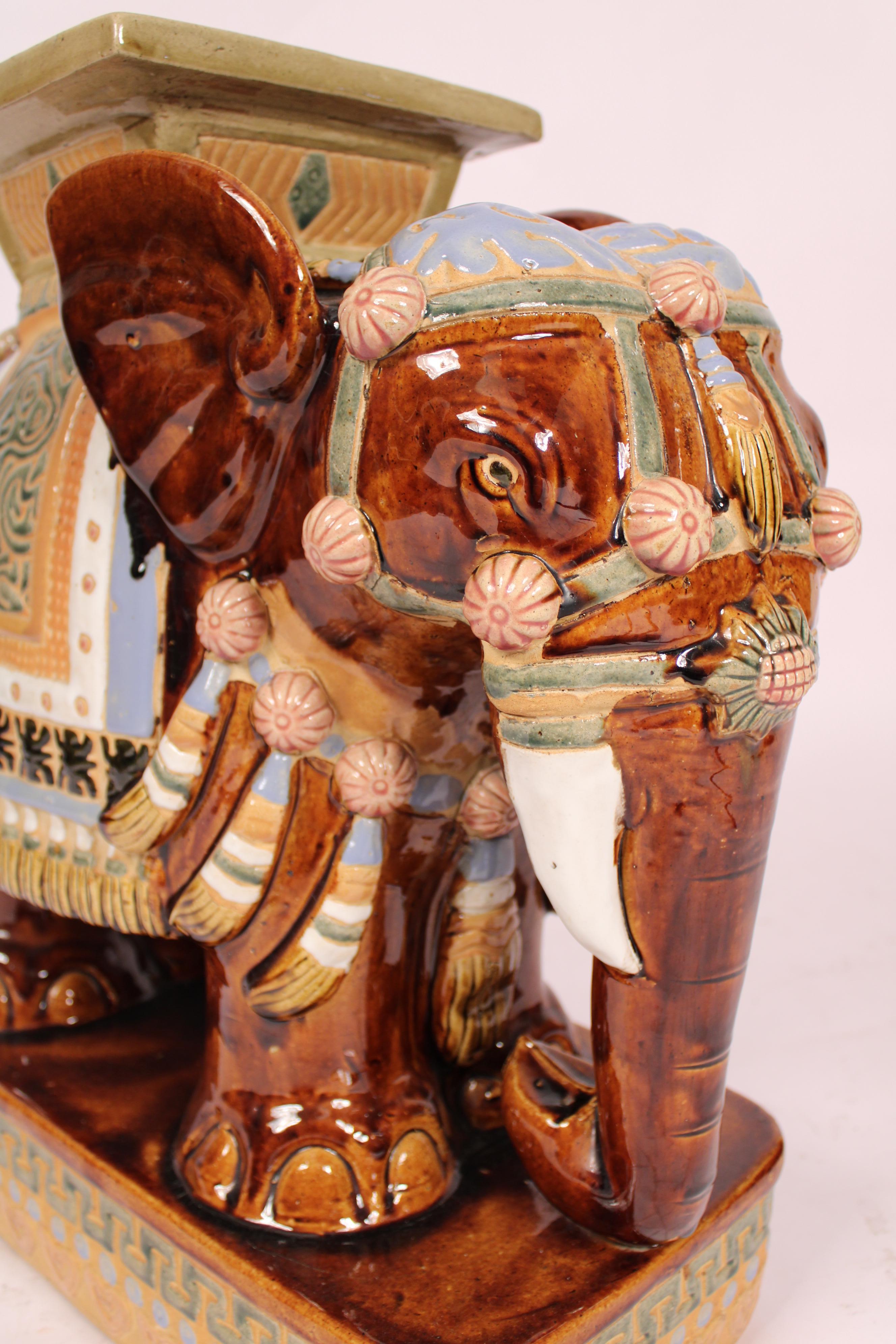 Pair of Asian Polychrome Decorated Elephant Form Garden Seats For Sale 2