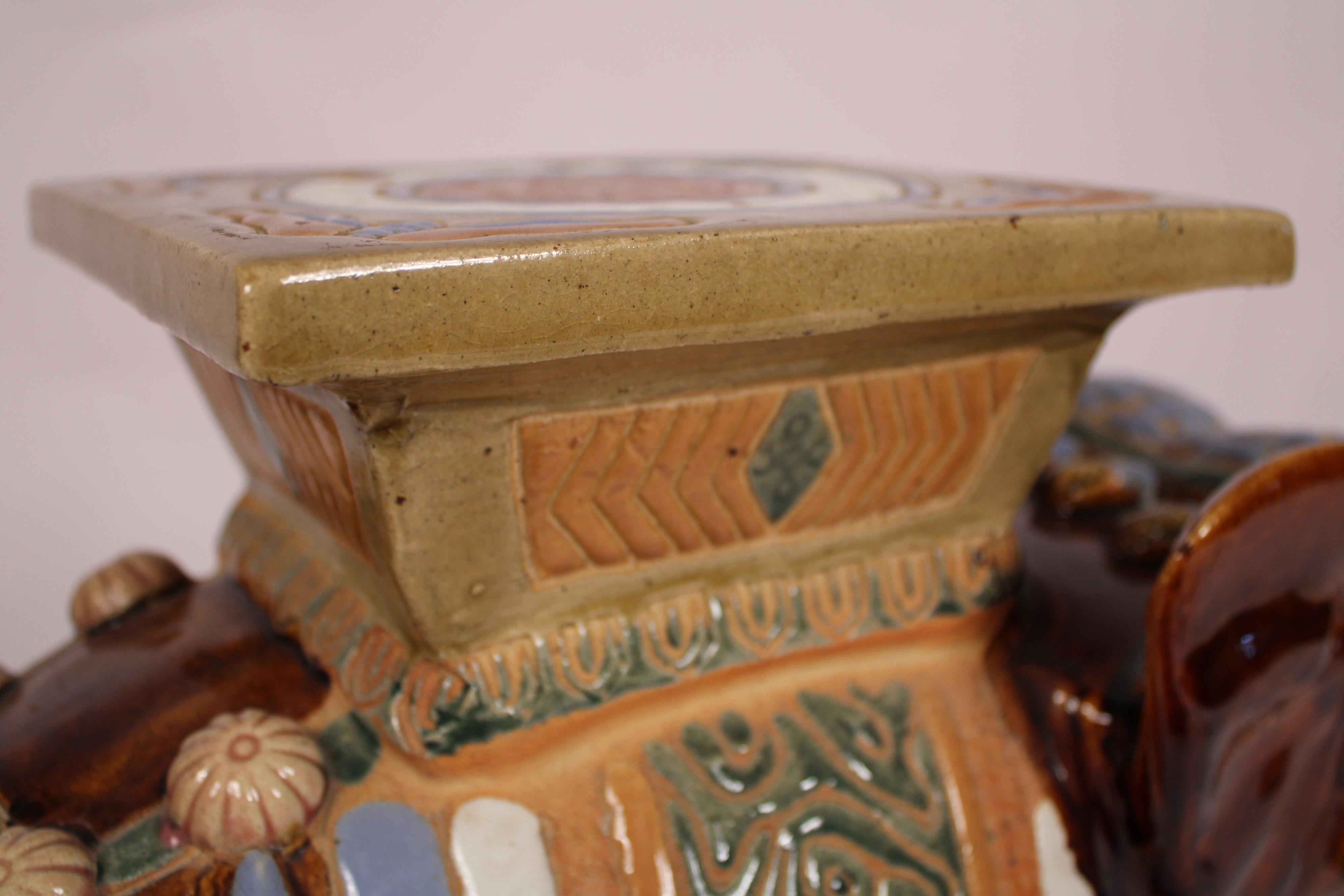 Pair of Asian Polychrome Decorated Elephant Form Garden Seats For Sale 3