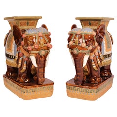 Pair of Asian Polychrome Decorated Elephant Form Garden Seats