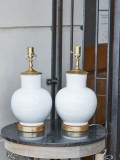 Pair of Asian Porcelain Single Light Table Lamps with Round Gilt Bases