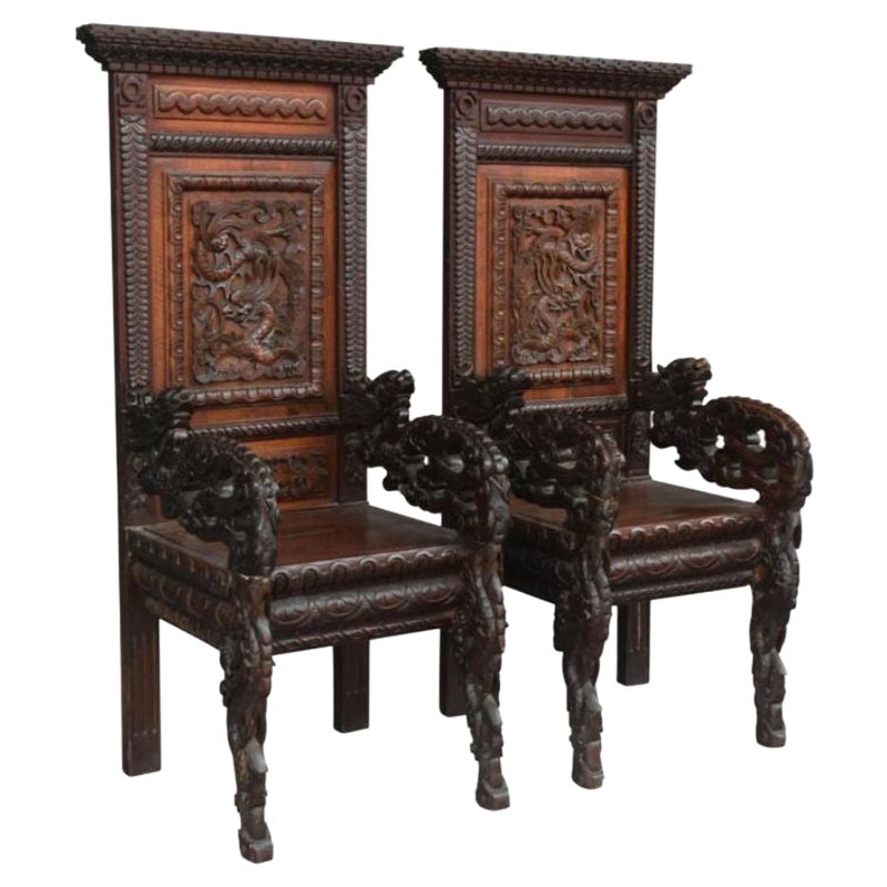 Paire de fauteuils asiatiques en bois de rose, 19ème siècle