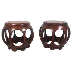 Pair of Asian Rosewood Garden Stools Mid-20th Century Attributed to Baker