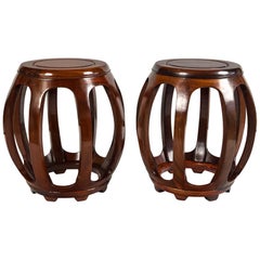 Pair of Asian Rosewood Garden Stools, Mid-20th Century