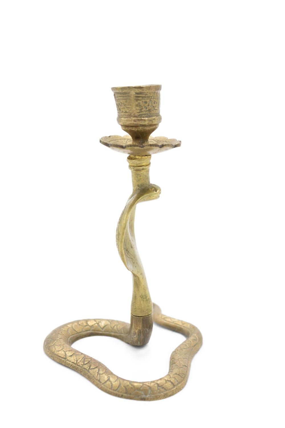 Altro Pair of Asian Siamese Style Bronze Cobra Candlesticks in vendita