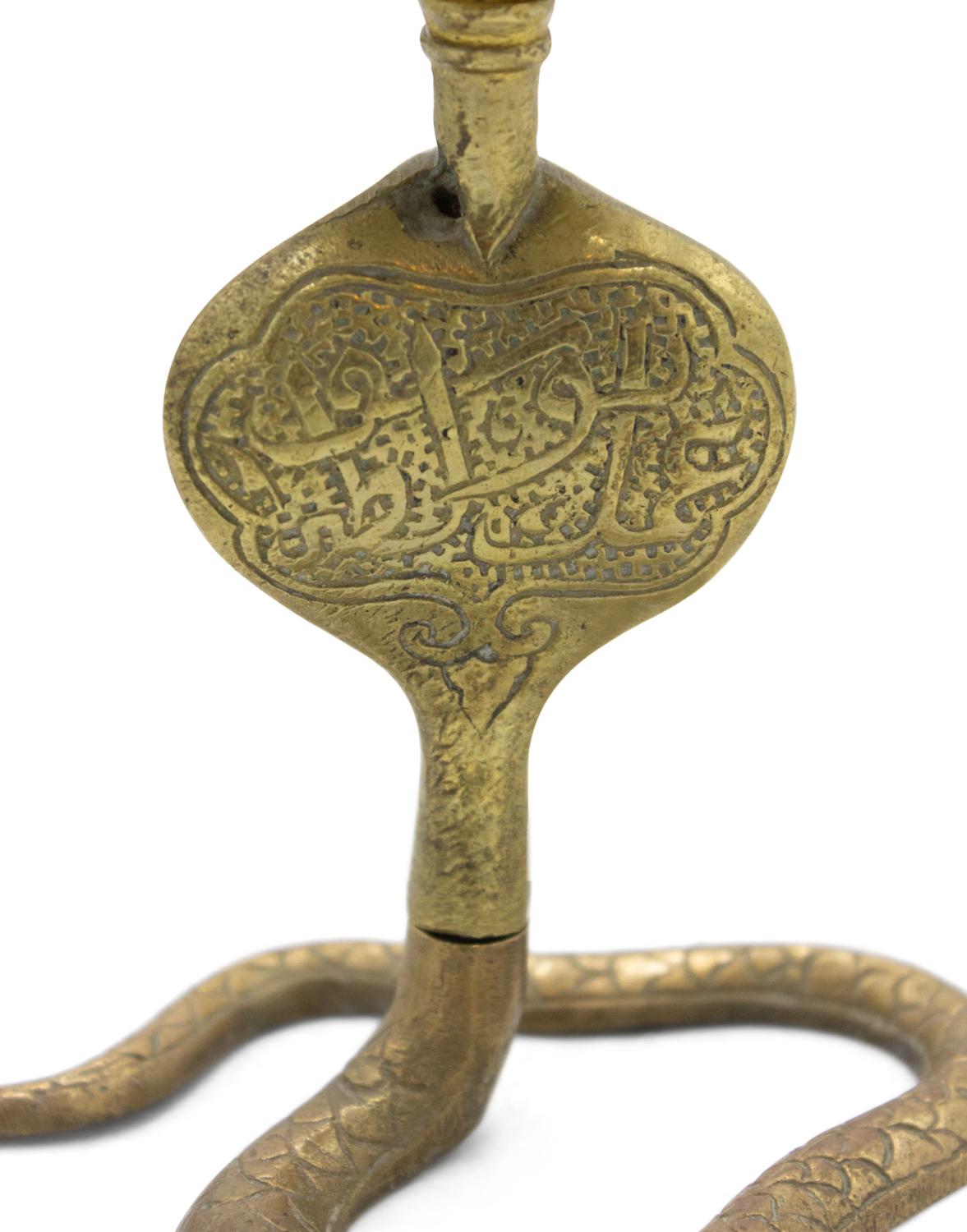 XIX secolo Pair of Asian Siamese Style Bronze Cobra Candlesticks in vendita