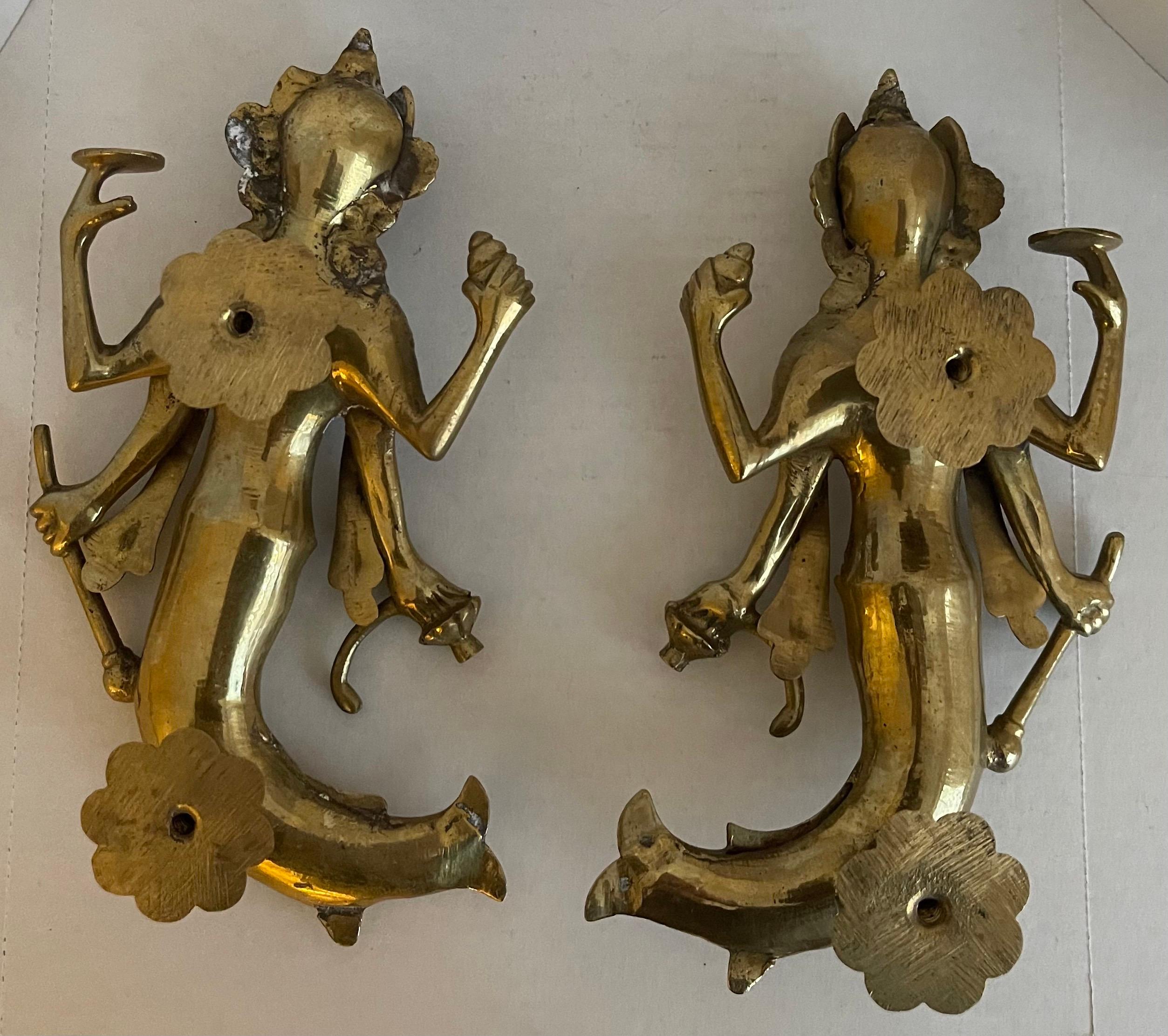 Pair of Asian Solid Brass Goddess Door Pulls A In Good Condition For Sale In Stamford, CT