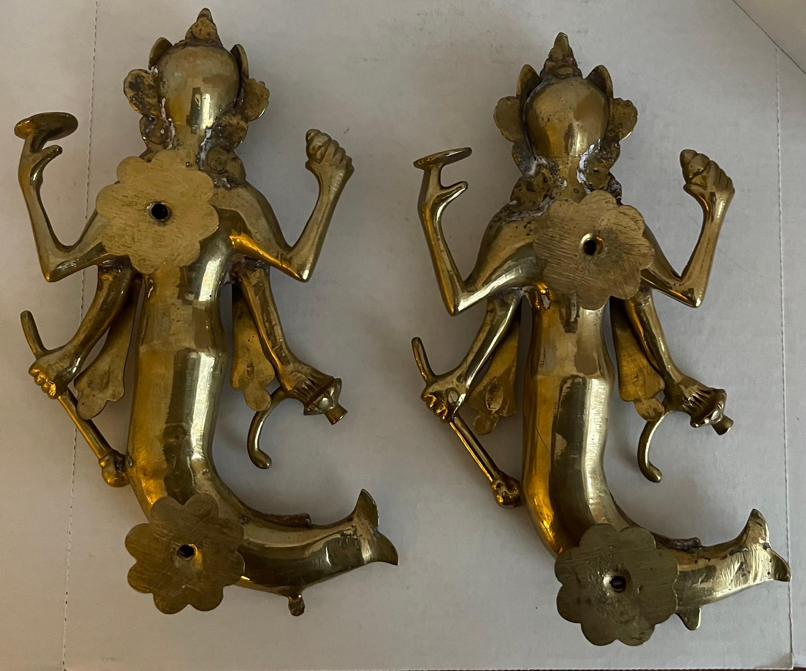 Pair of Asian Solid Brass Goddess Door Pulls B In Good Condition For Sale In Stamford, CT