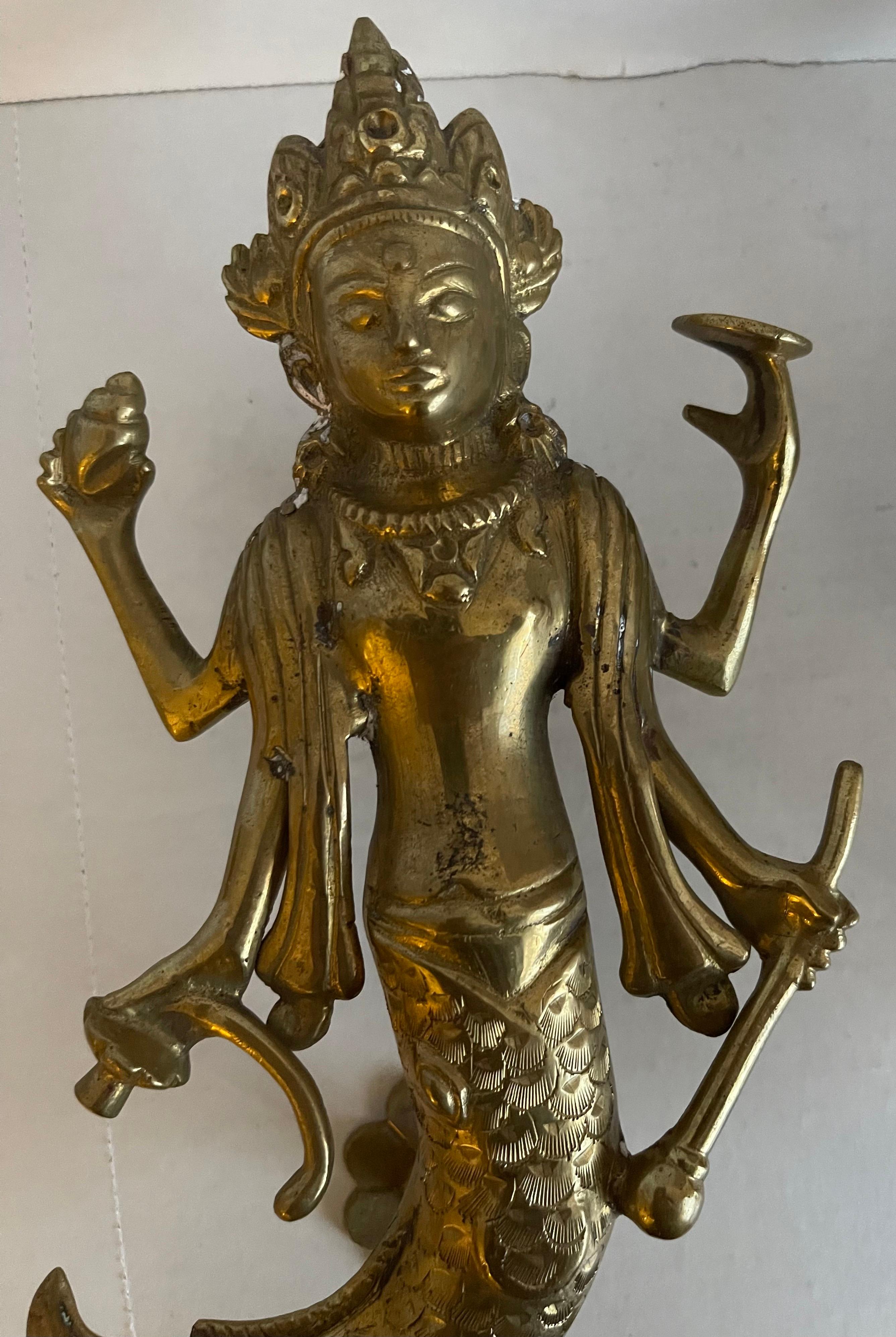 Late 20th Century Pair of Asian Solid Brass Goddess Door Pulls B For Sale