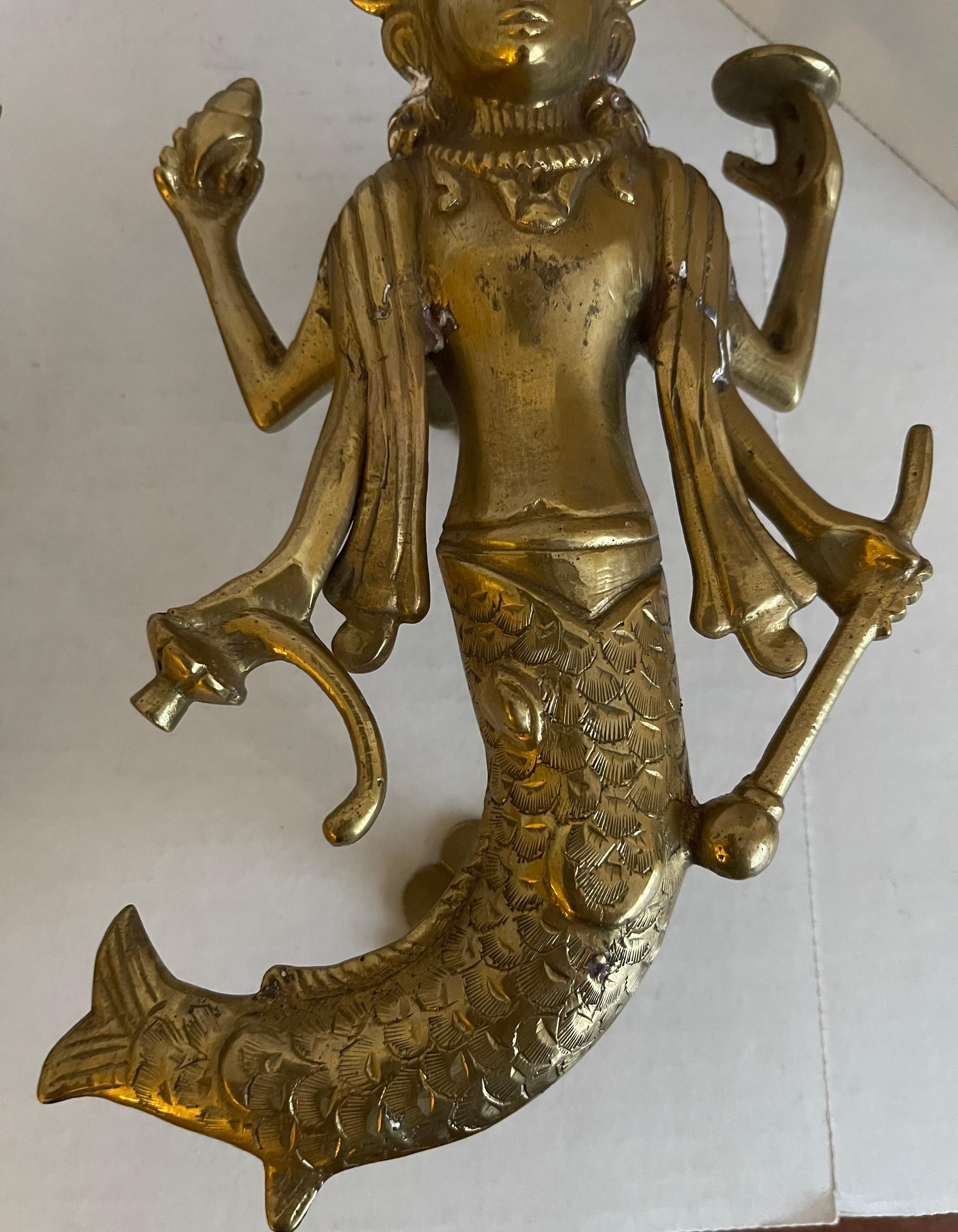 Pair of Asian Solid Brass Goddess Door Pulls B For Sale 1