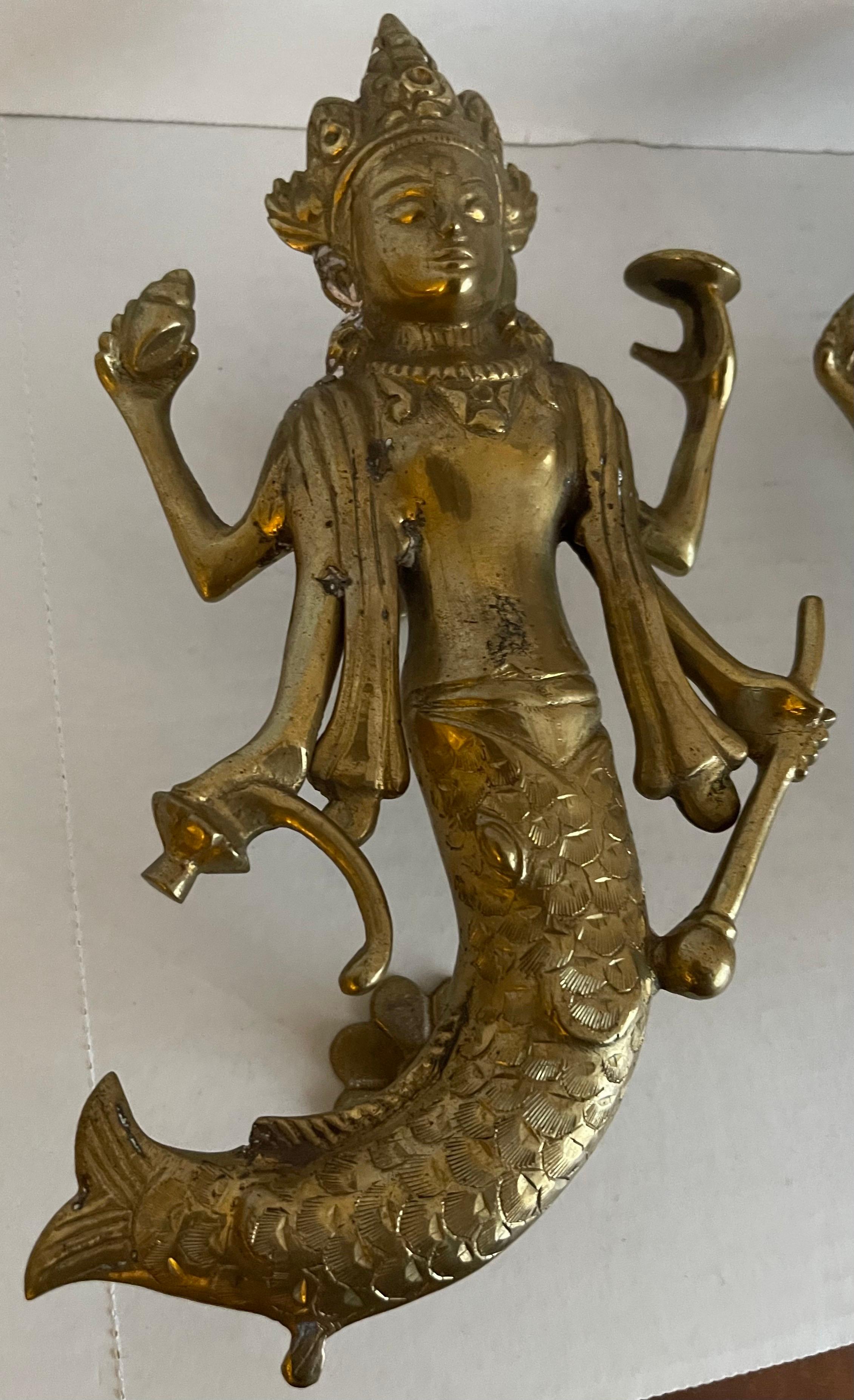 Pair of Asian Solid Brass Goddess Door Pulls B For Sale 3