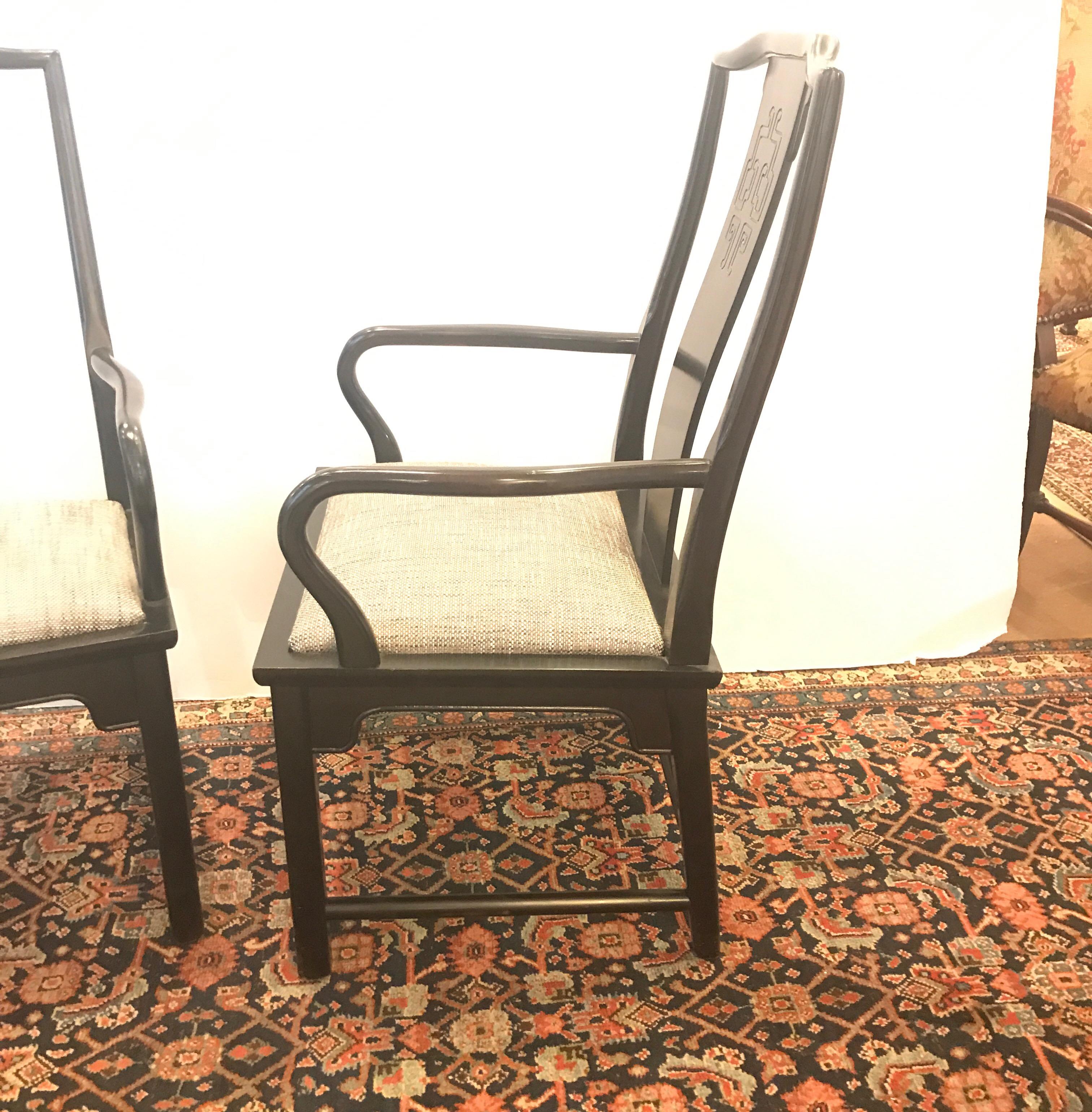 Ebonized Pair of Asian Style Accent Armchairs