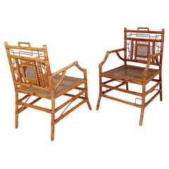 Pair of Asian style bamboo armchairs - France circa 1962