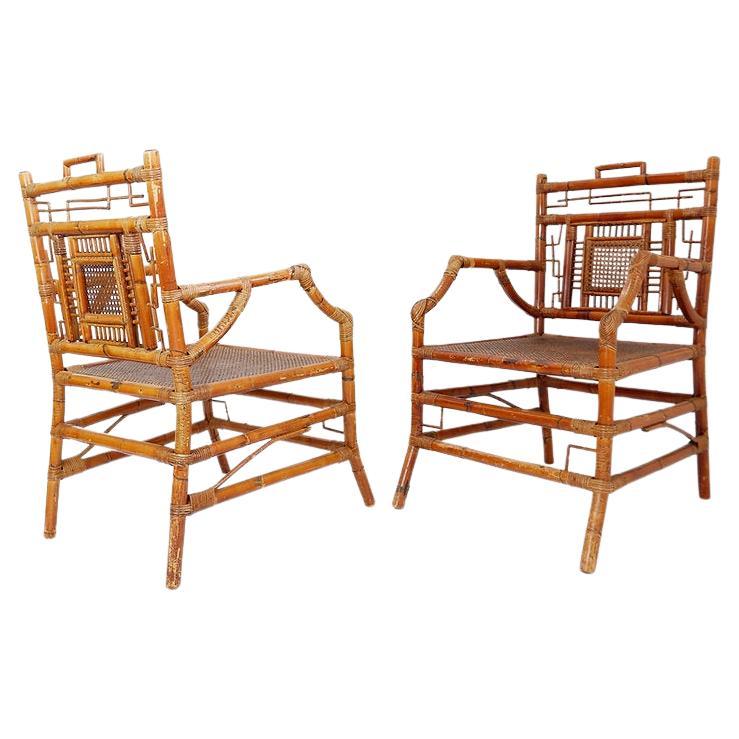 Pair of Asian style bamboo armchairs - France circa 1962