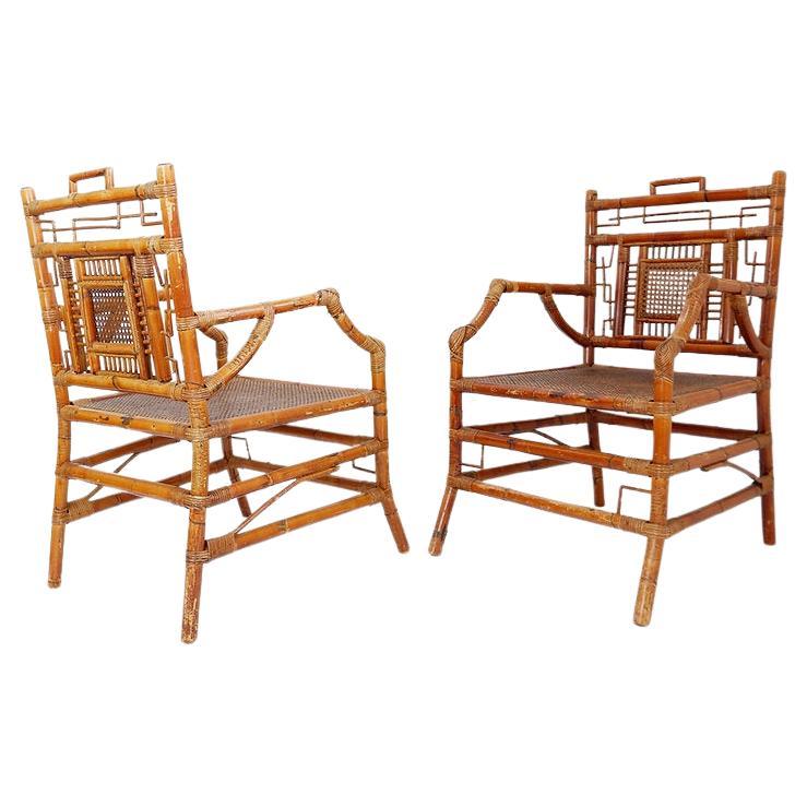 Pair of Asian style bamboo armchairs - France circa 1962 For Sale