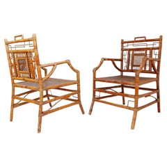 Vintage Pair of Asian style bamboo armchairs - France circa 1962