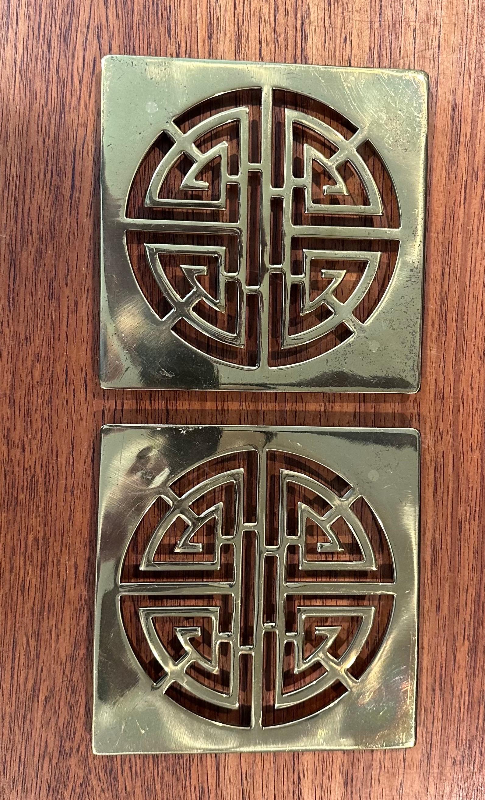 Pair of Asian Style Brass Trivets by Gumps For Sale 10