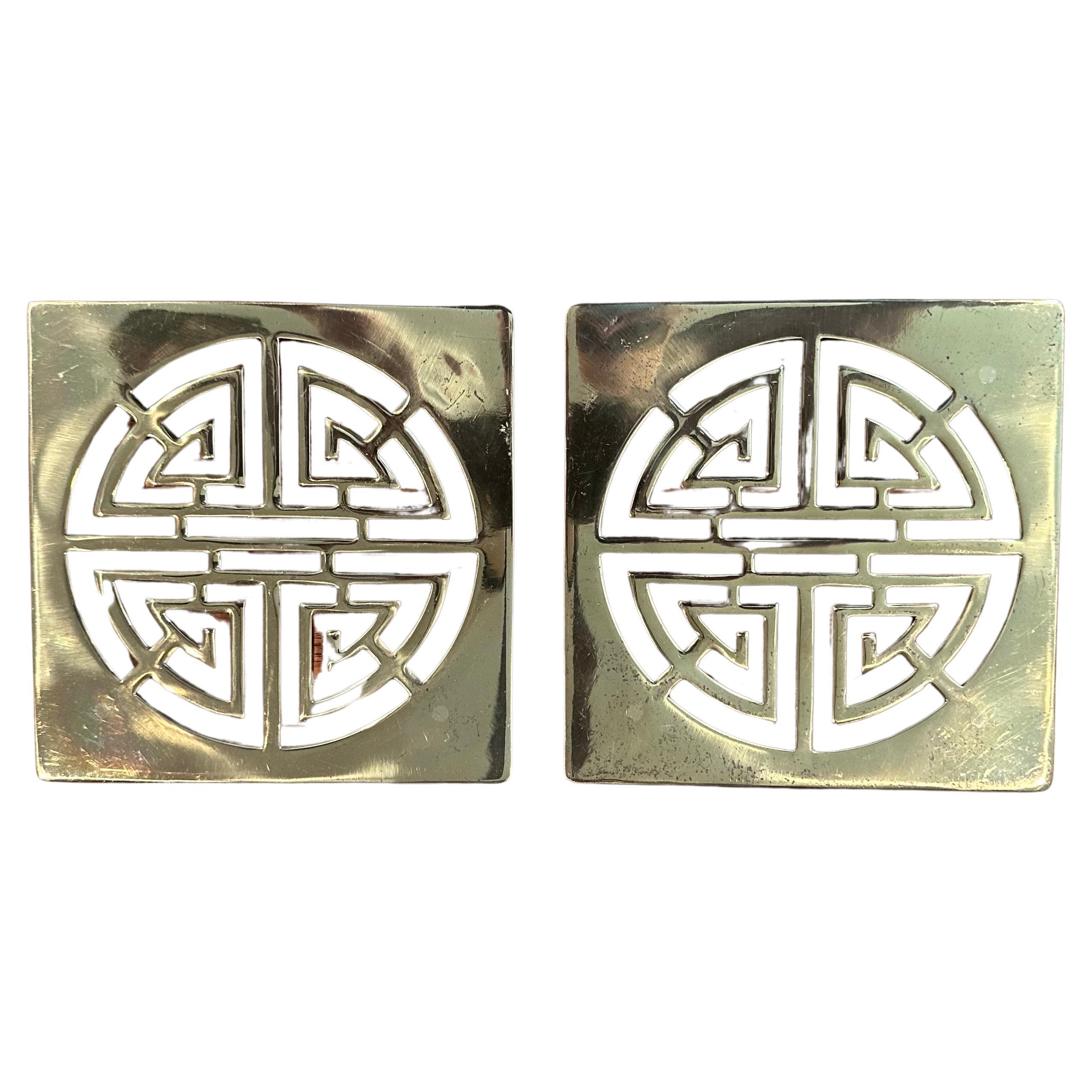 Hong Kong Pair of Asian Style Brass Trivets by Gumps For Sale
