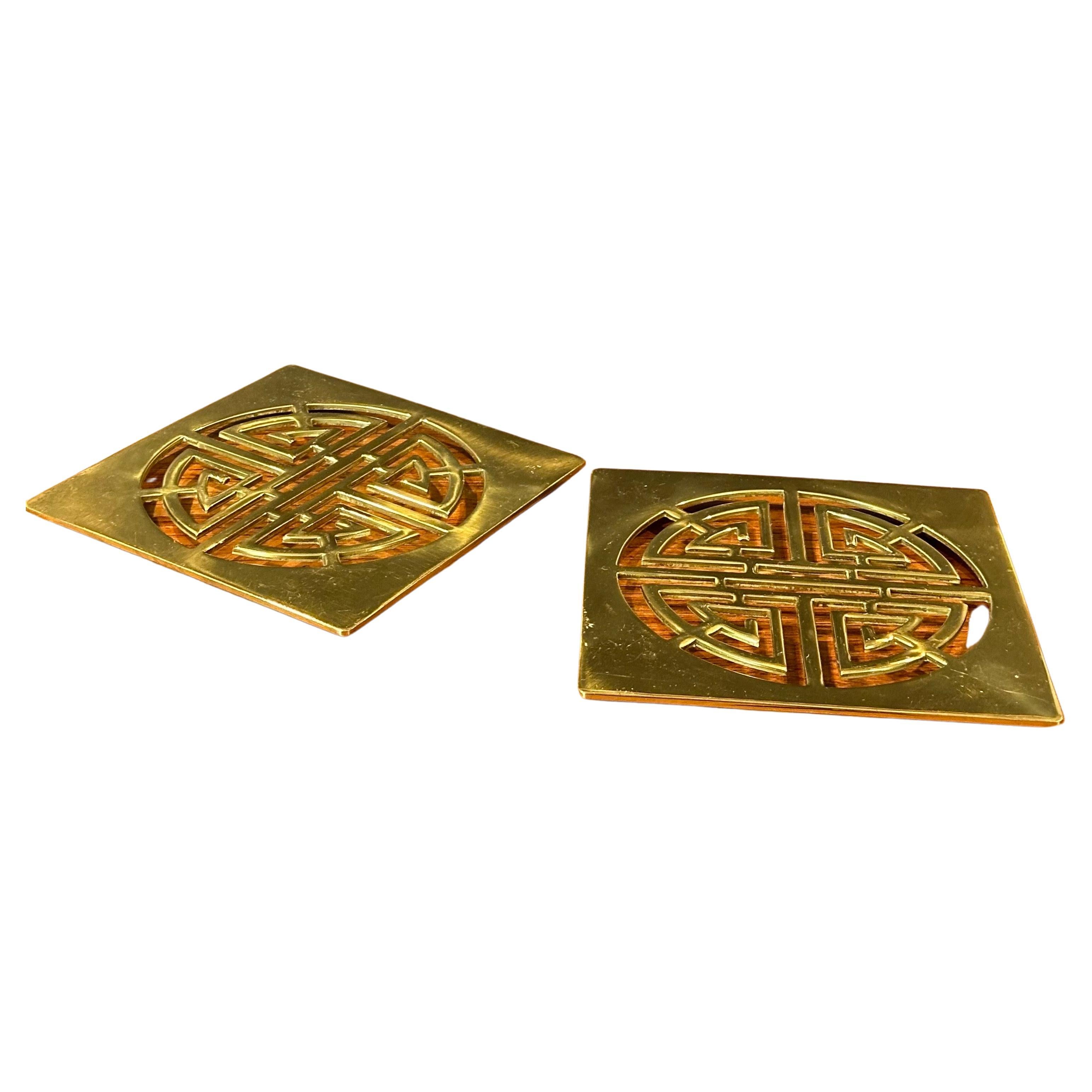 Pair of Asian Style Brass Trivets by Gumps In Good Condition For Sale In San Diego, CA