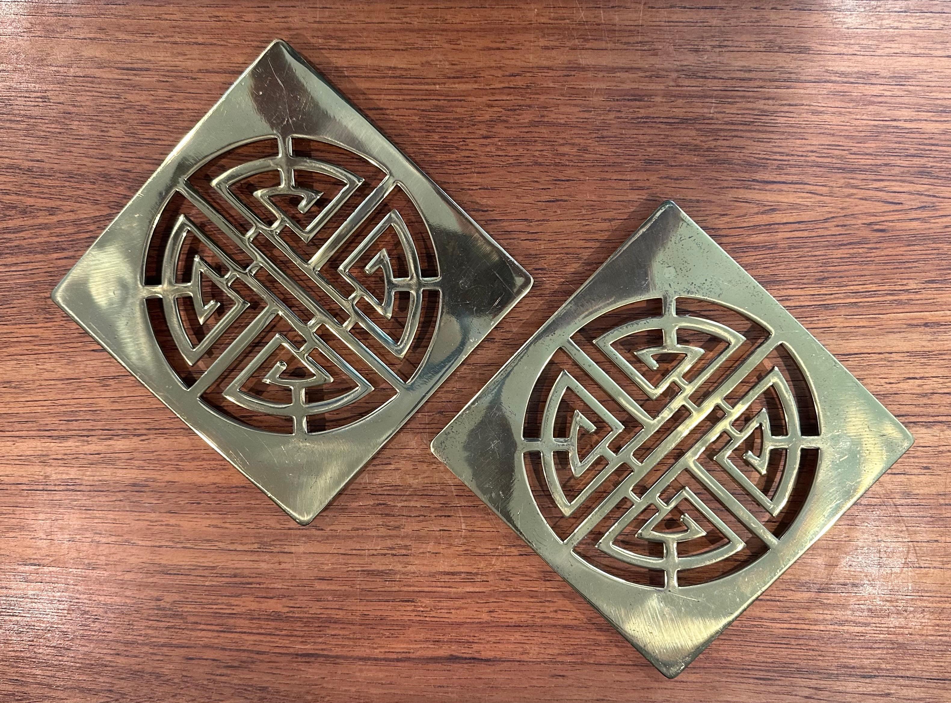 Pair of Asian Style Brass Trivets by Gumps For Sale 2