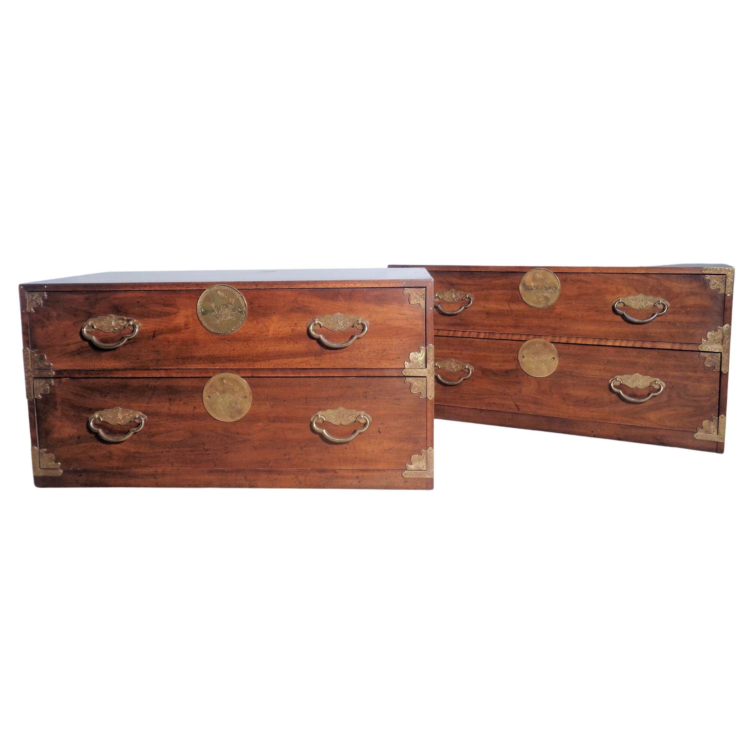 Pair Asian Modern Style Walnut Campaign Chests Henredon, 1970's For Sale 3