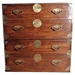 Pair Asian Modern Style Walnut Campaign Chests Henredon, 1970's