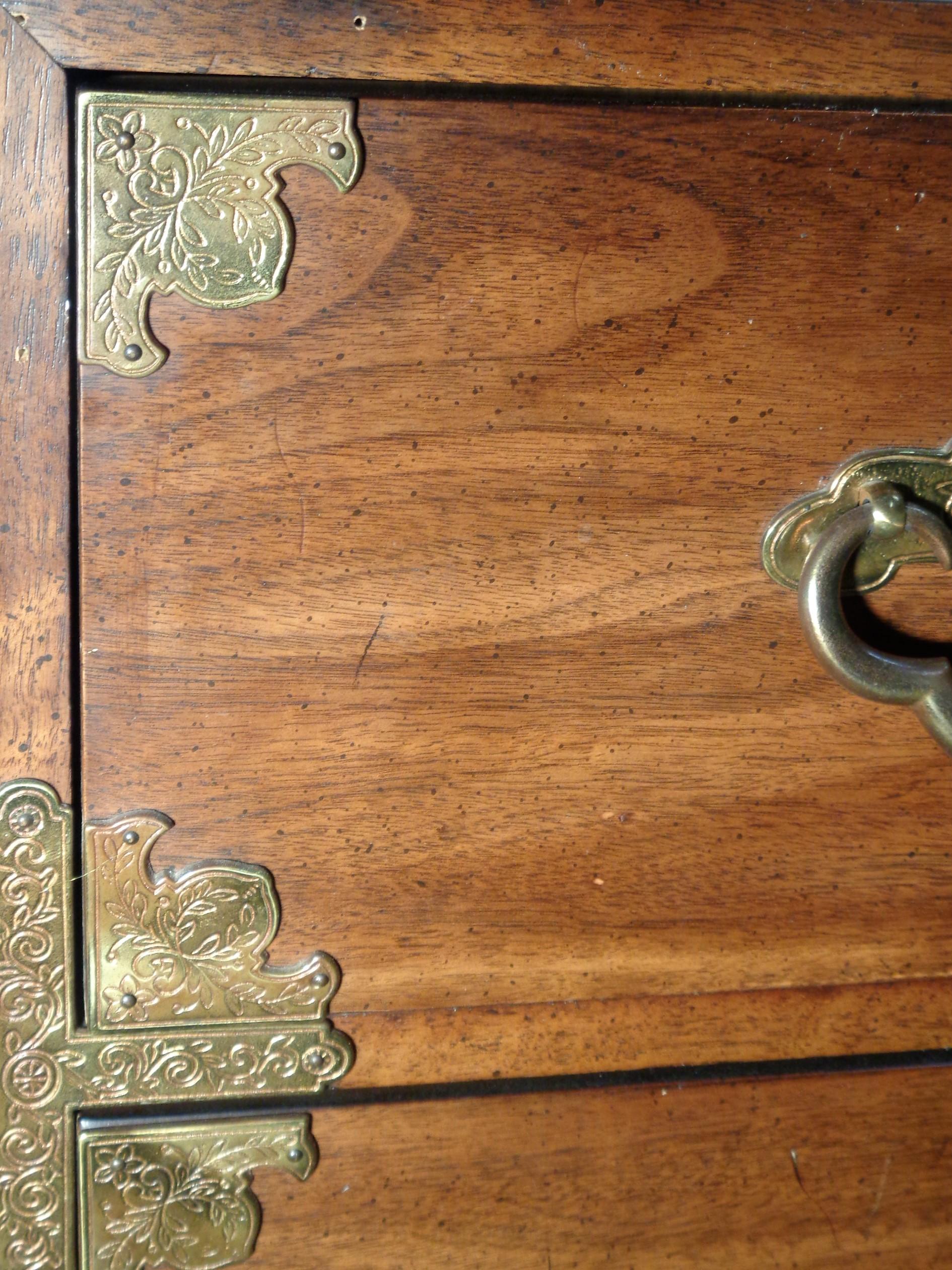 20th Century Pair Asian Modern Style Walnut Campaign Chests Henredon, 1970's