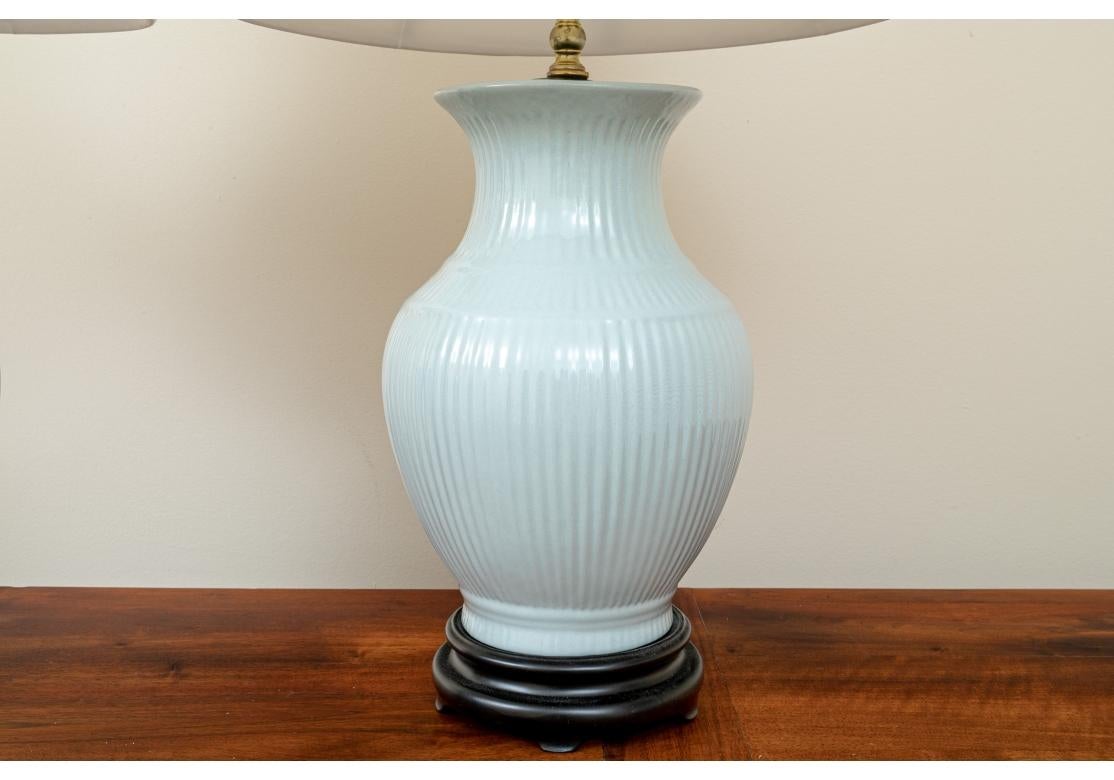 Pair of Asian Style Celadon Glazed Jars As Table Lamps For Sale 1