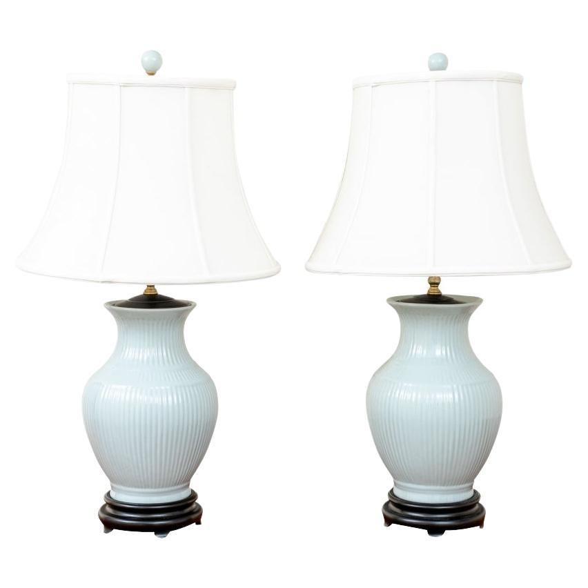 Pair of Asian Style Celadon Glazed Jars As Table Lamps