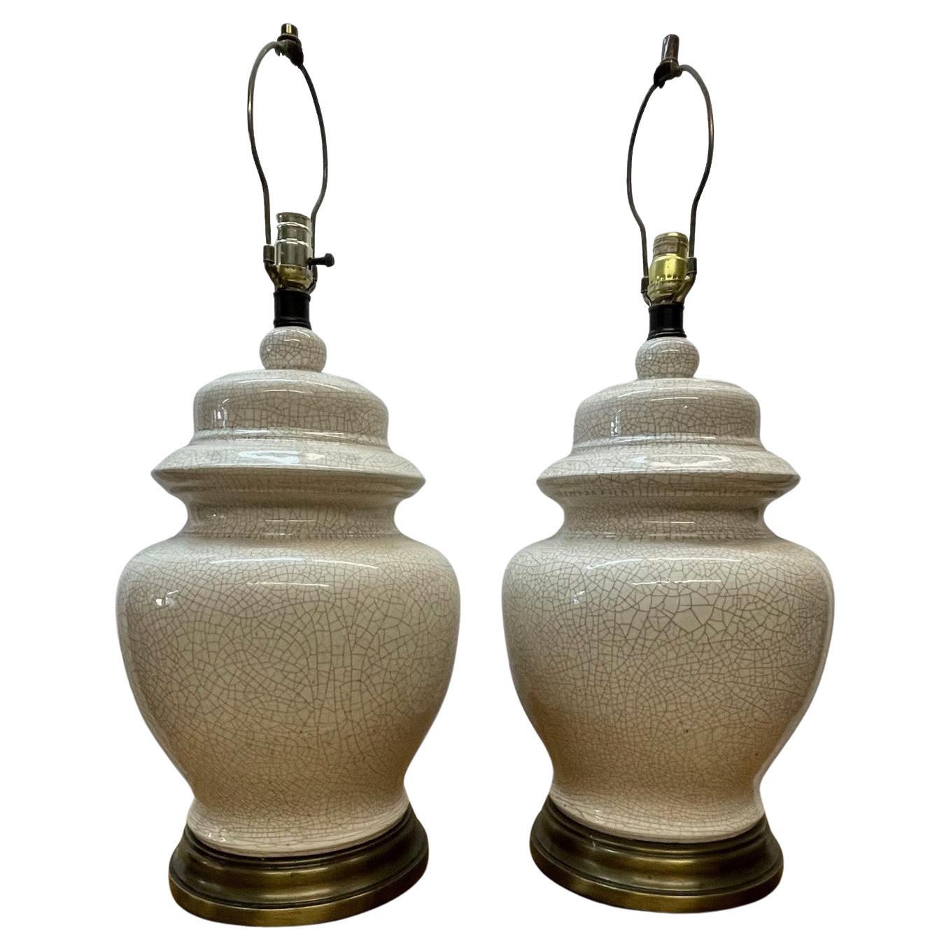 Pair of Asian style crackle vase temple jars circa 1940s For Sale