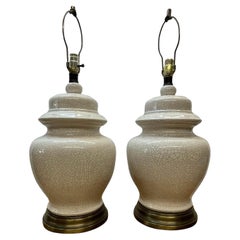 Vintage Pair of Asian style crackle vase temple jars circa 1940s