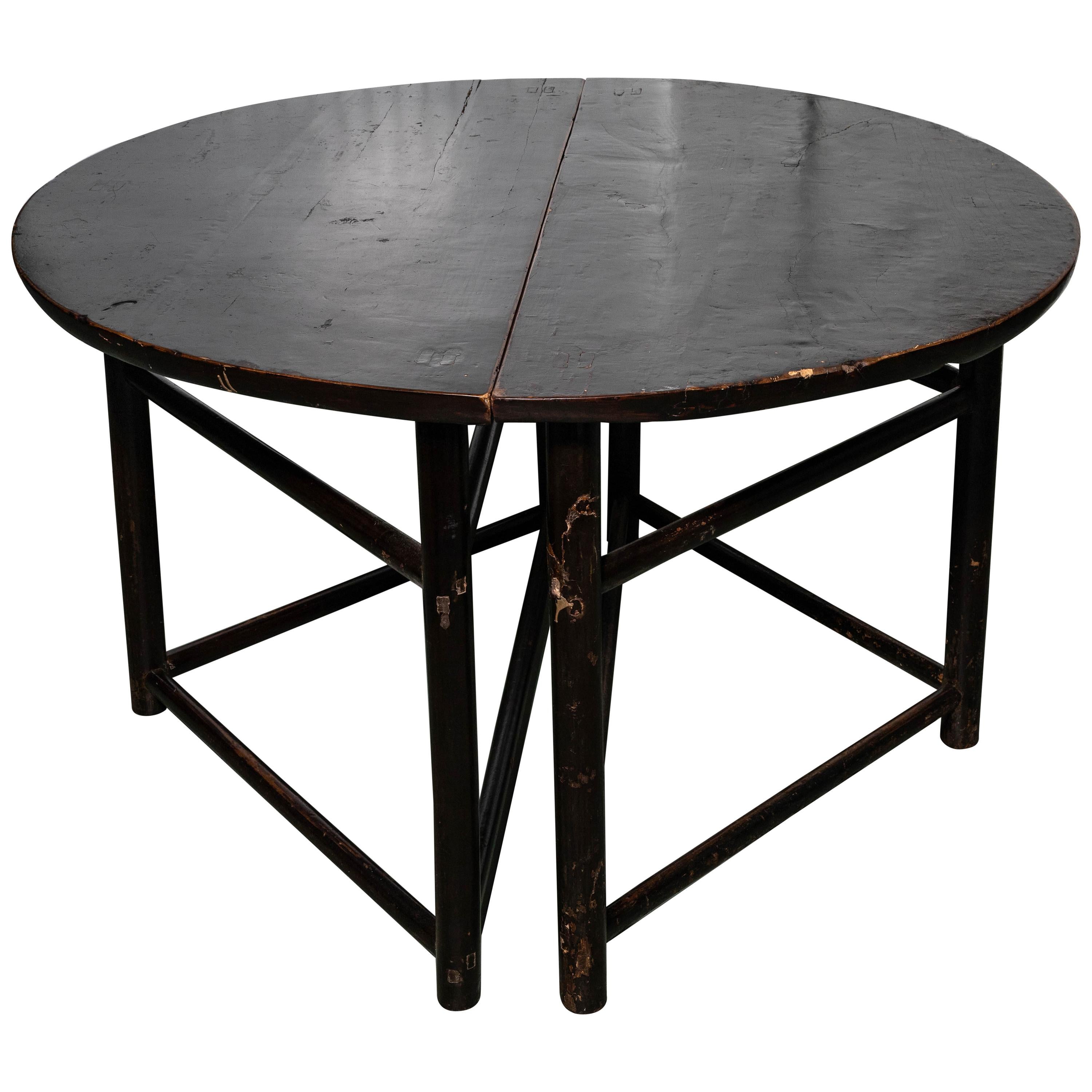 Pair of Asian Style Demilune Black Lacquer Tables