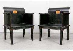 Pair Of Asian Style Ebonized Wood Club Chairs