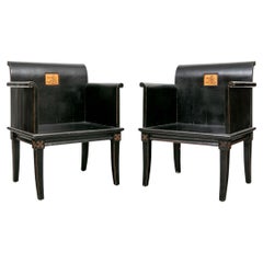 Pair Of Asian Style Ebonized Wood Club Chairs
