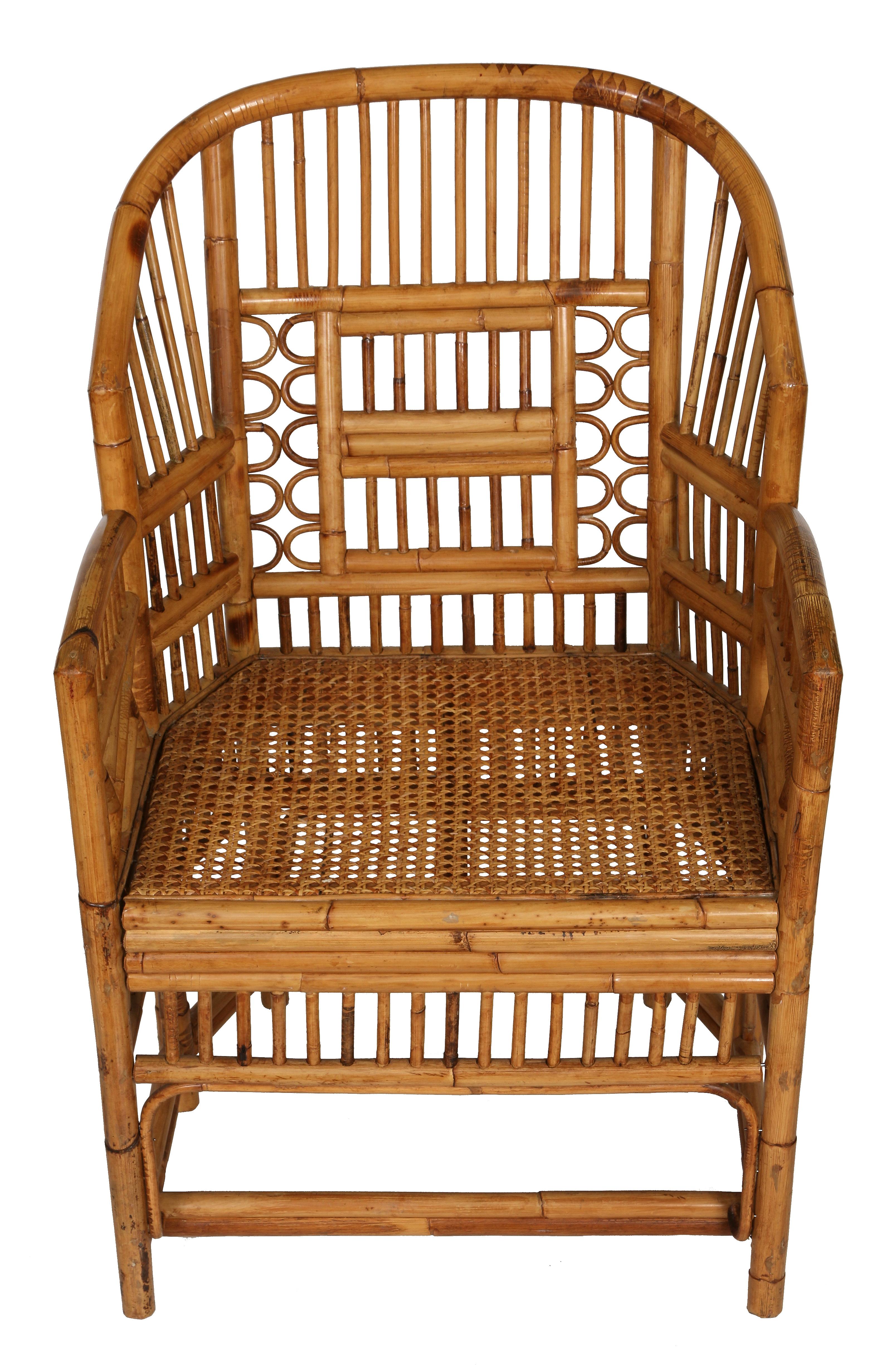 These fabulous chairs evoke a spirit of exotic places and lazy days on the veranda! Solidly constructed, the chairs feature a faux bamboo frame and a caned seat. They can be used with or without a seat cushion.