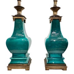Pair of Asian Style Green Lamps
